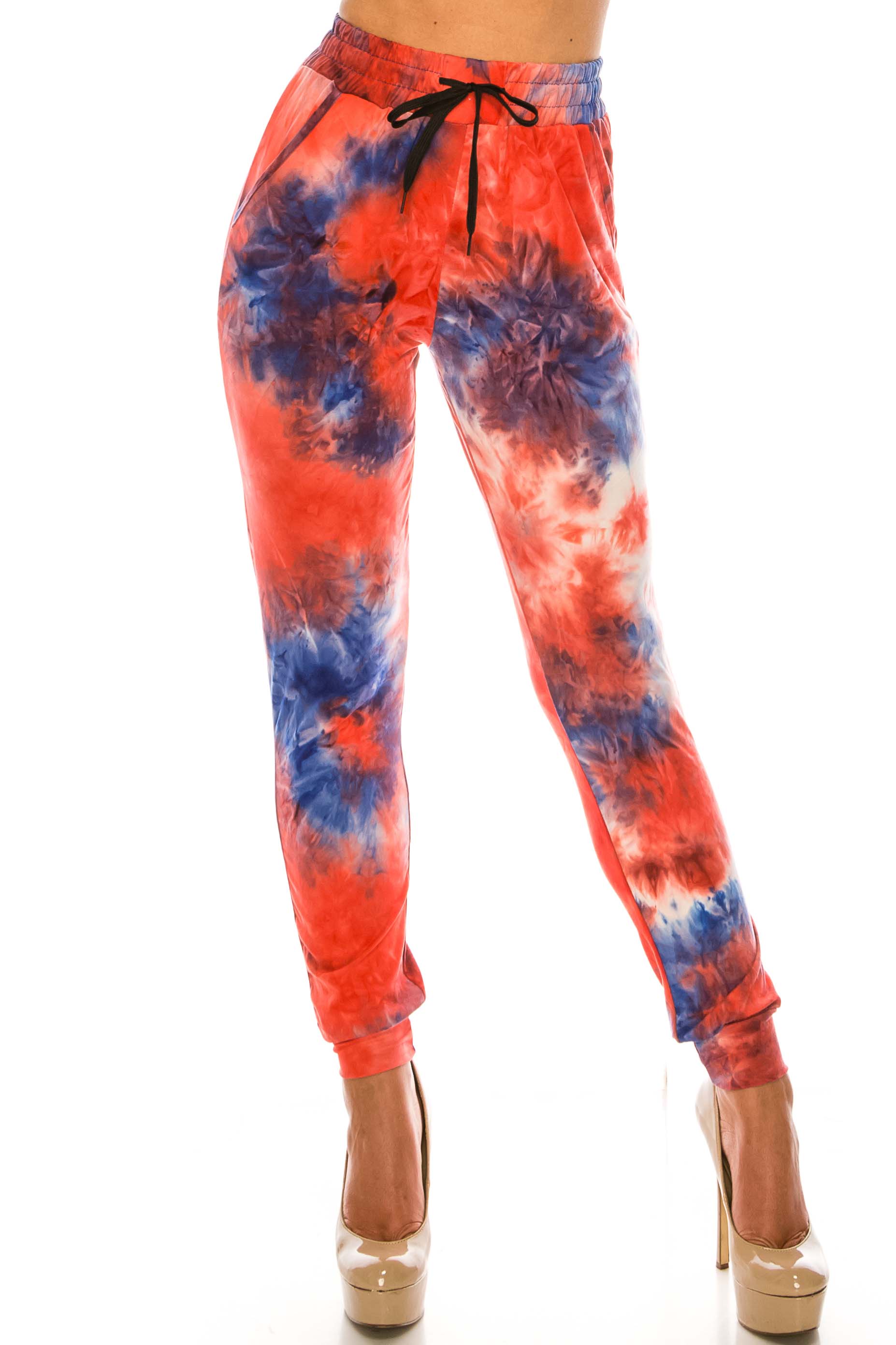 Wholesale Buttery Smooth Red and Blue Tie Dye Joggers