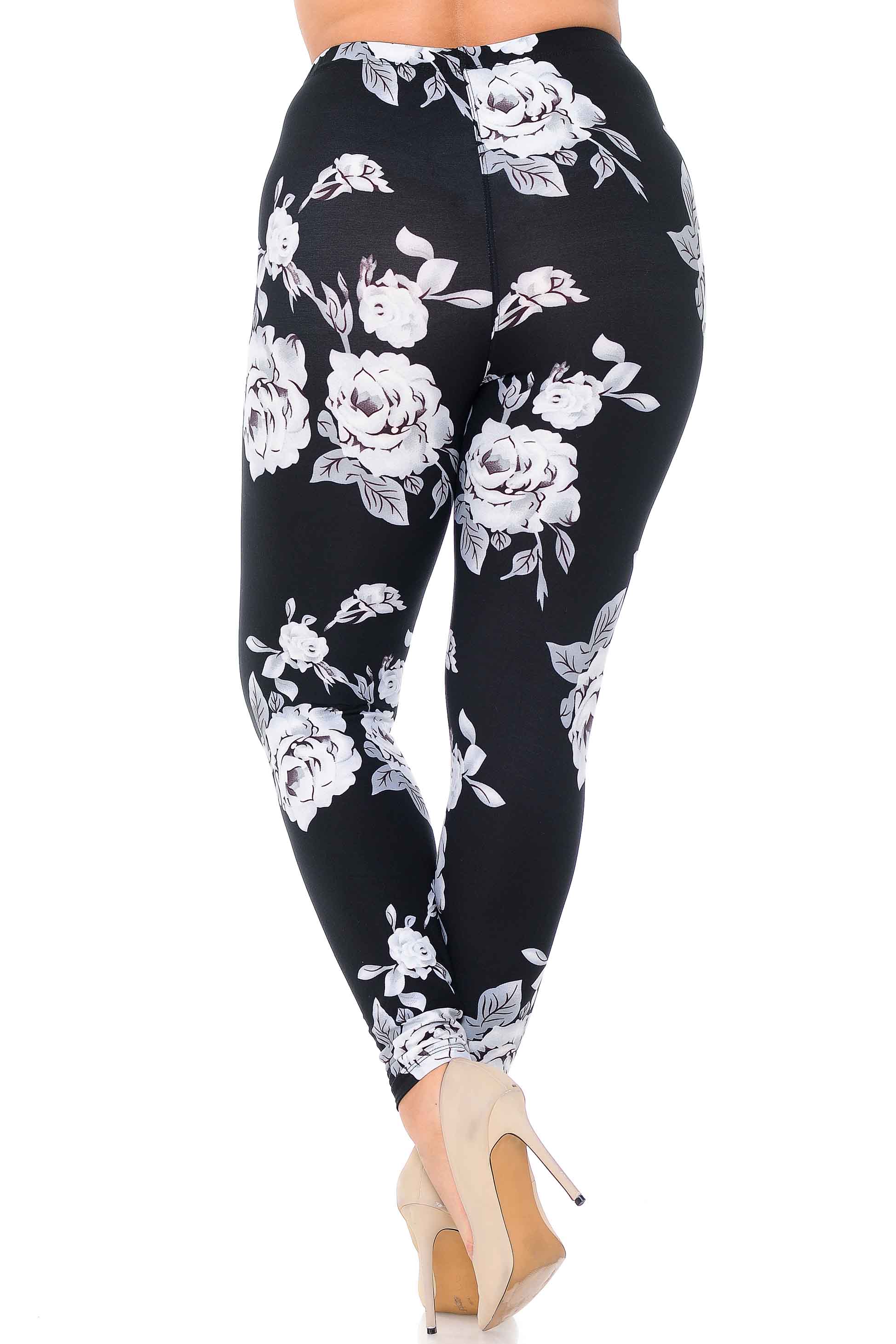 Wholesale Buttery Smooth Jumbo White Rose Extra Plus Size Leggings - 3X - 5X