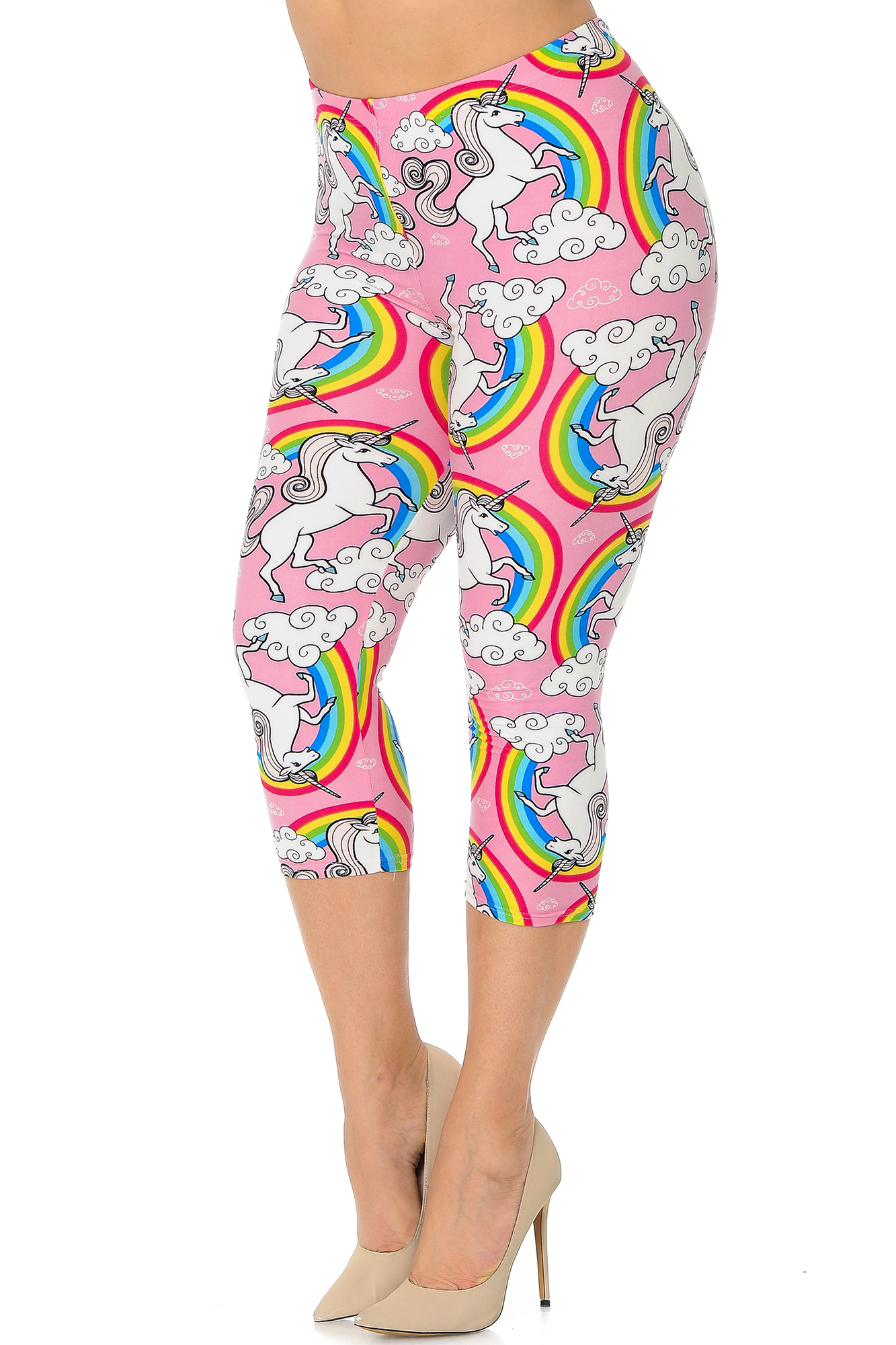 Wholesale Buttery Smooth Pink Rainbow Unicorn Plus Size Capris
