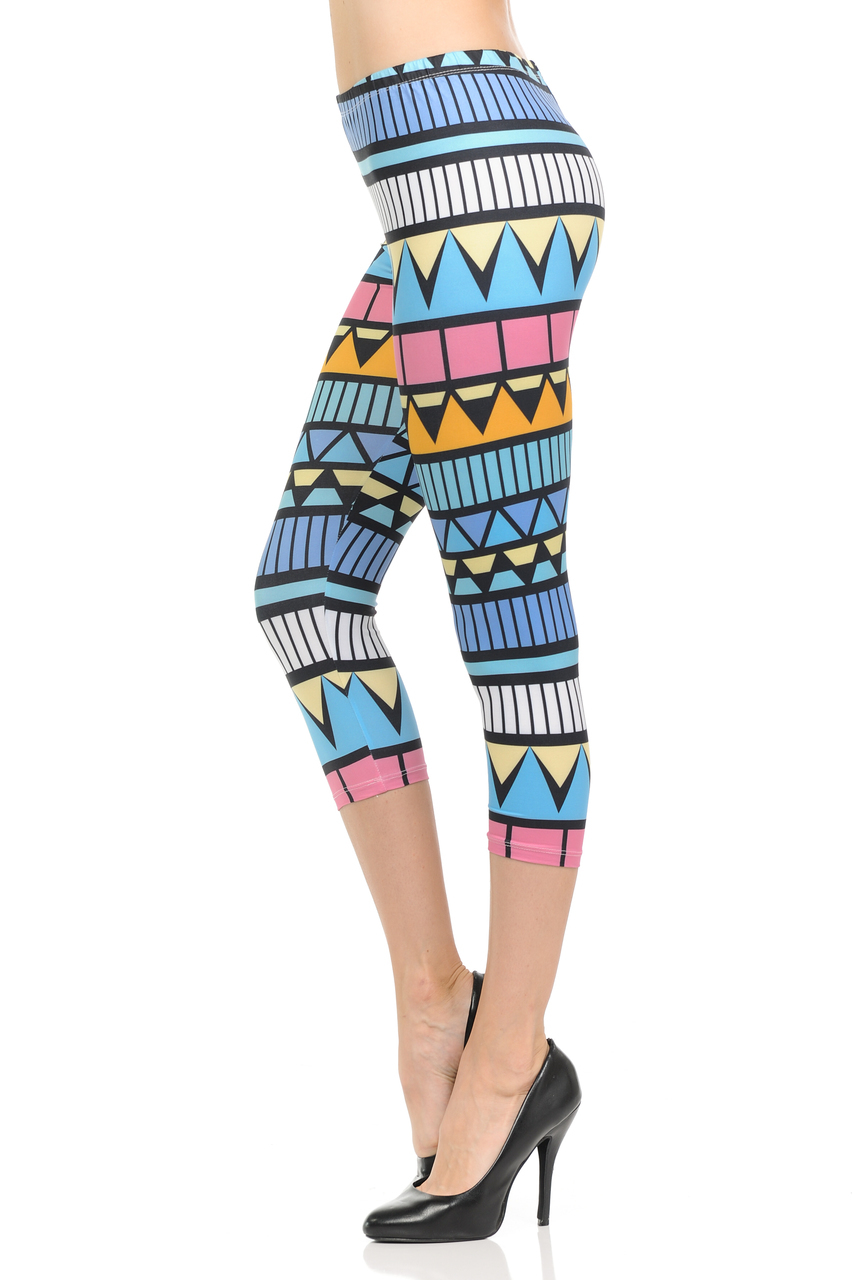 Wholesale Brushed Graphic Print Summer Tribe Capris
