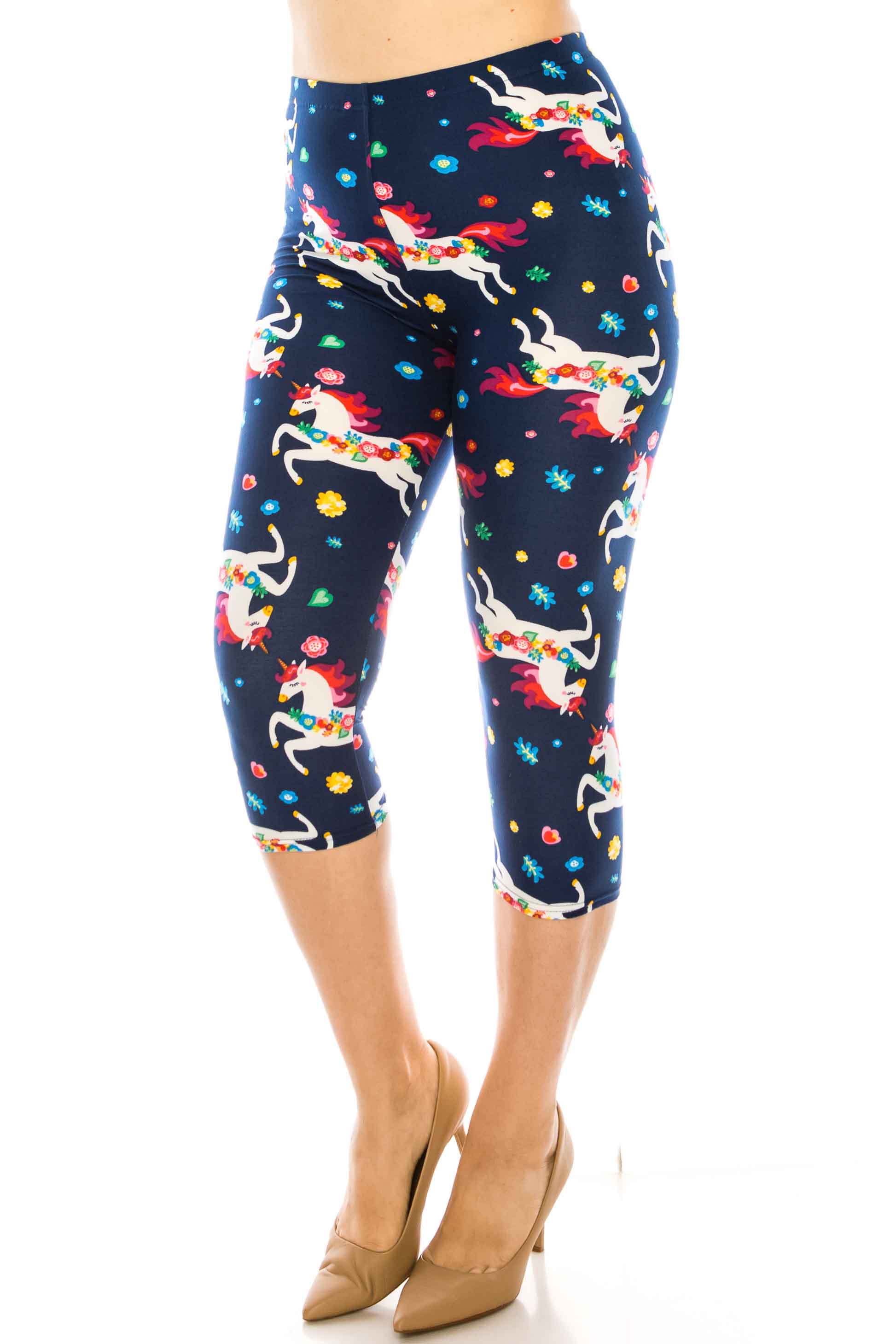 Wholesale Buttery Smooth Leaping Unicorns Plus Size Capris