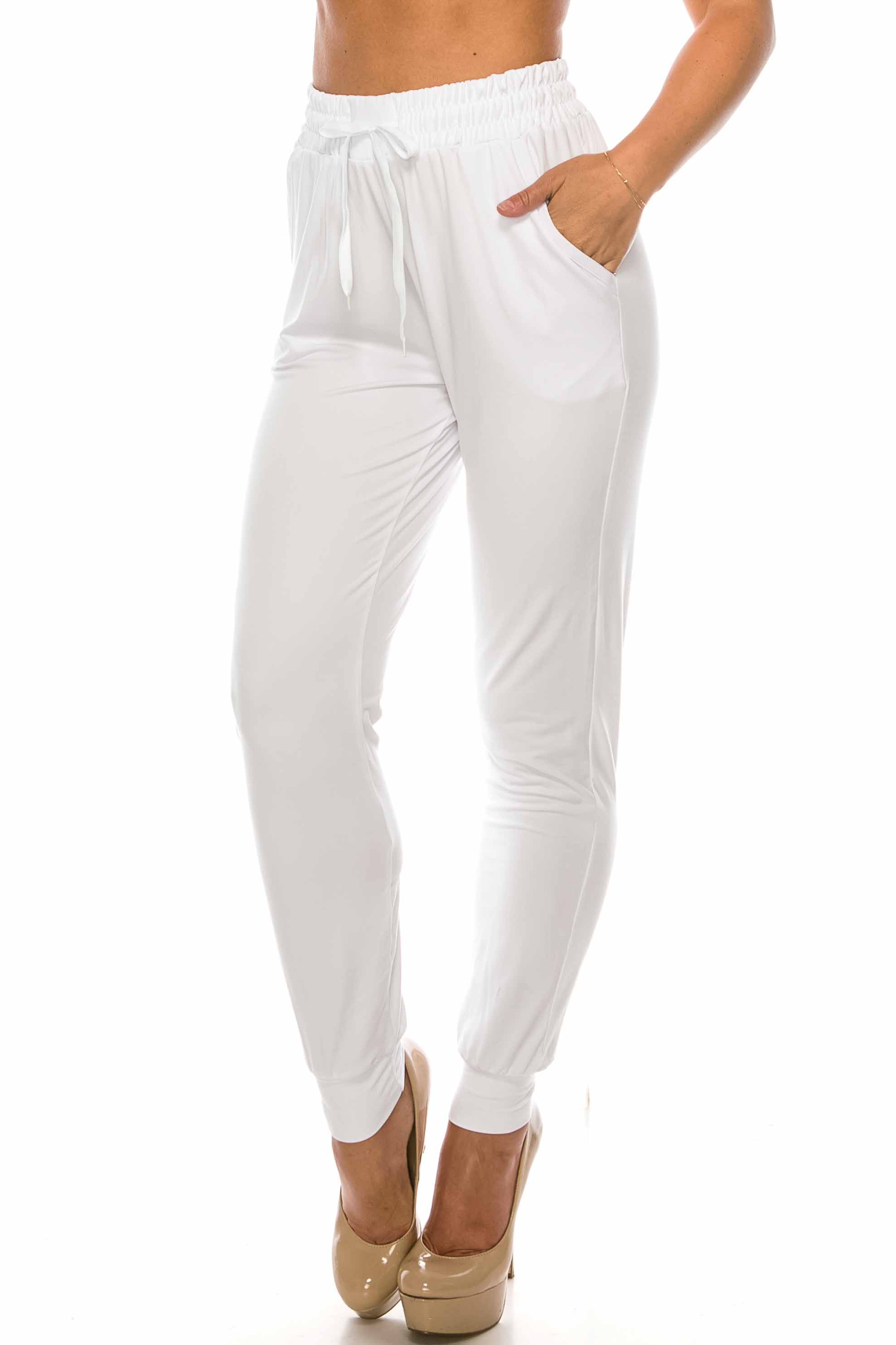 Wholesale Buttery Smooth Solid Basic White Joggers - EEVEE