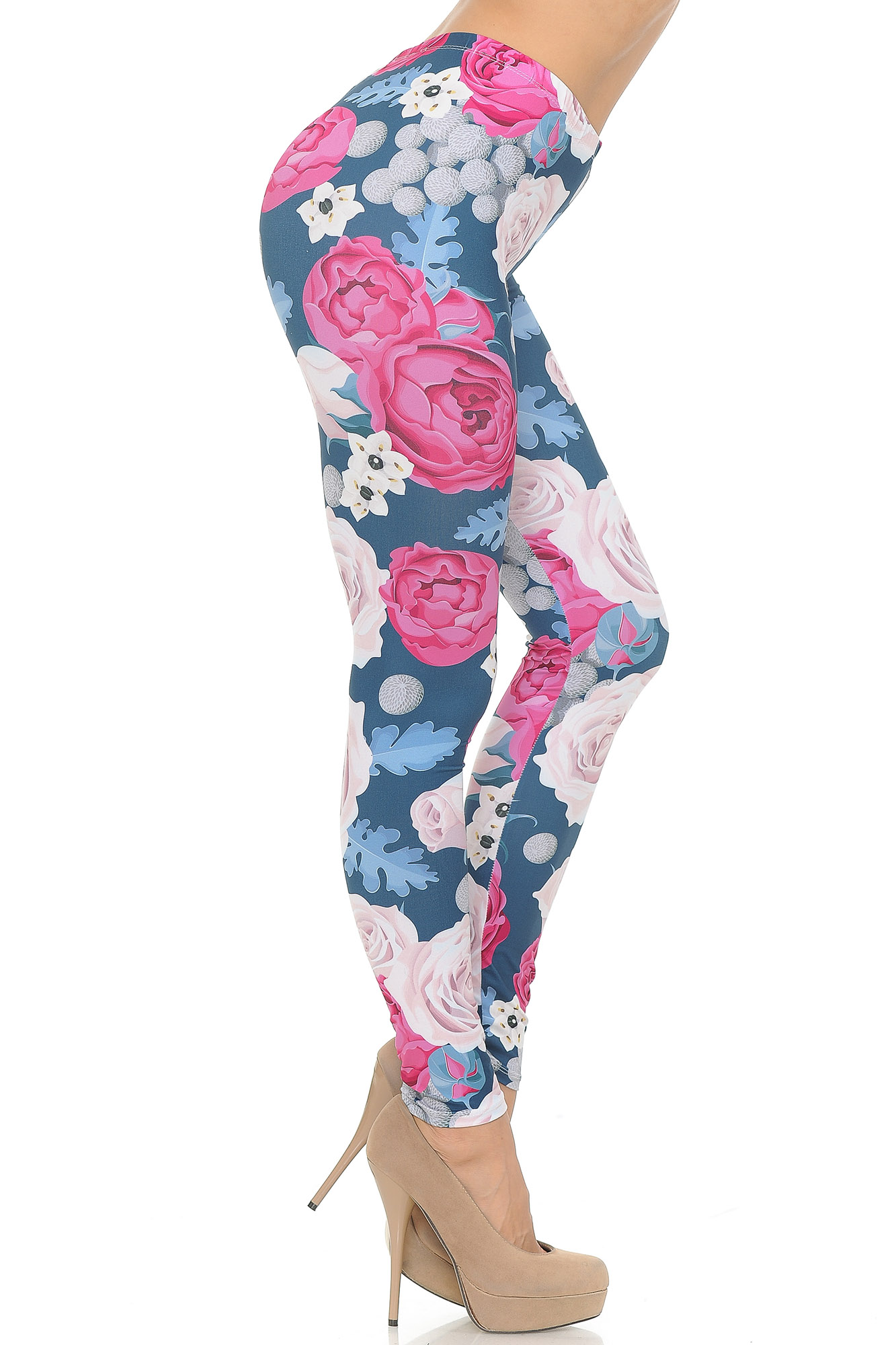 Soft Double Brushed Jumbo Pink and Red Rose Leggings