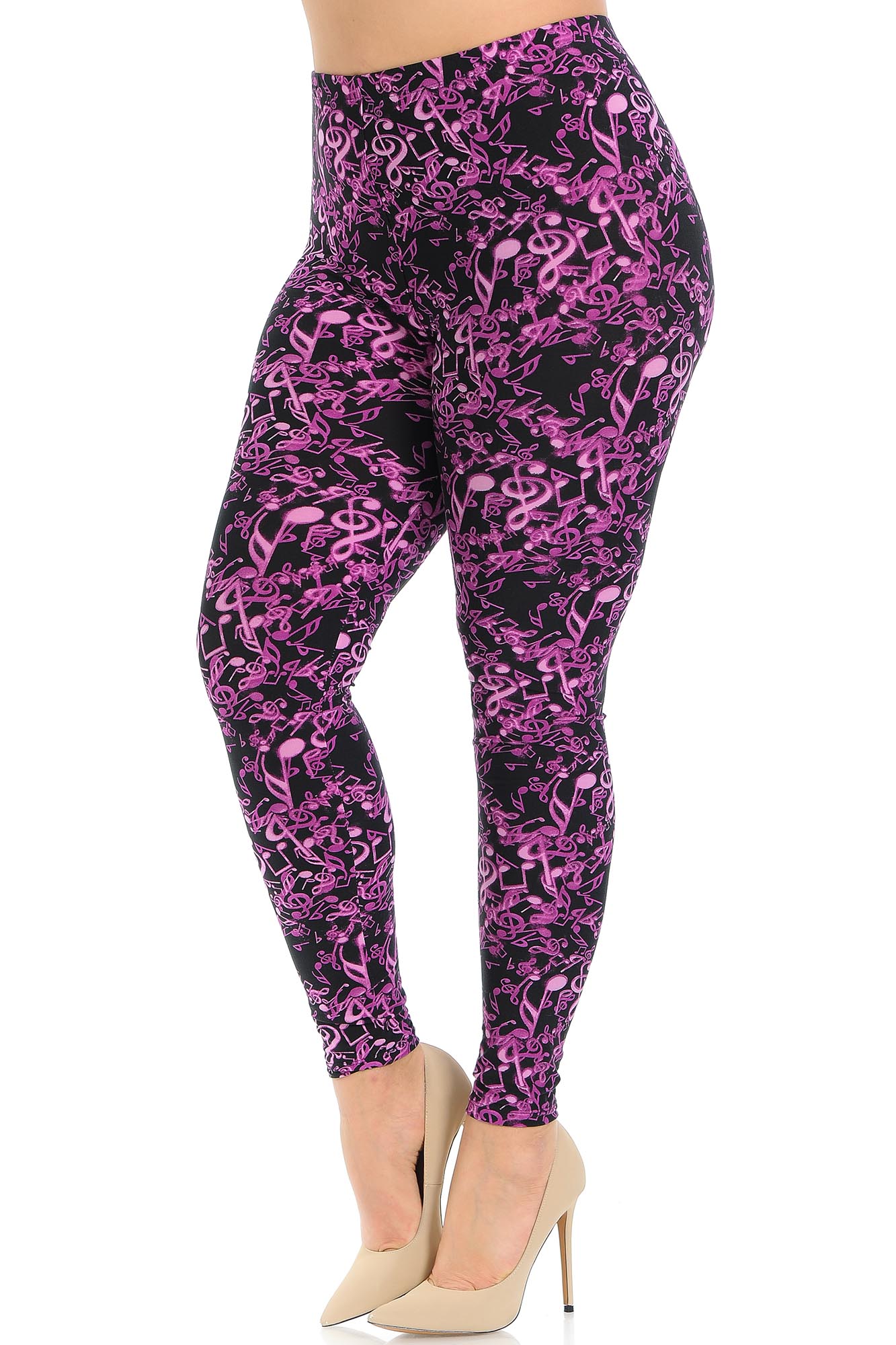 Wholesale Buttery Smooth Electric Fuchsia Music Note Plus Size Leggings