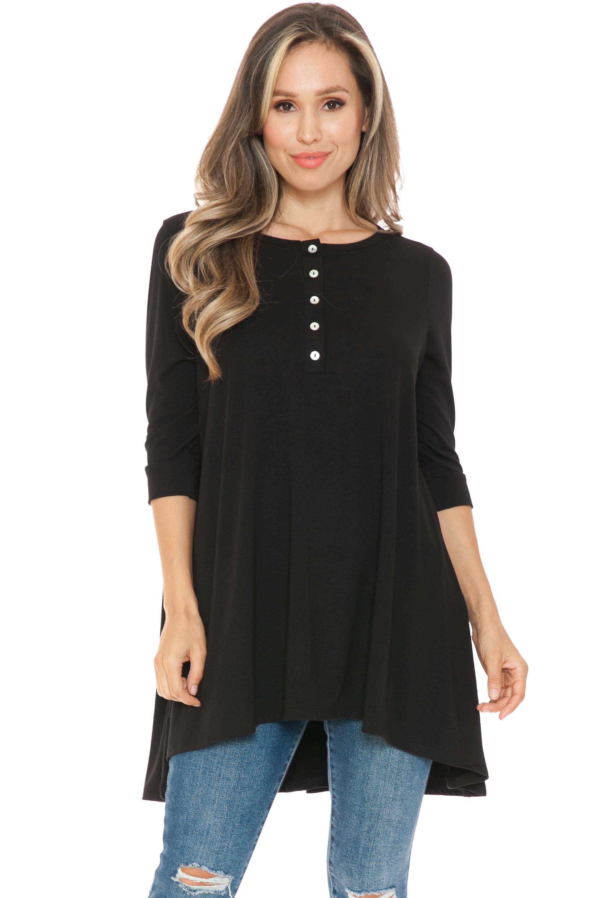 Wholesale Button Up 3/4 Sleeve Casual Top