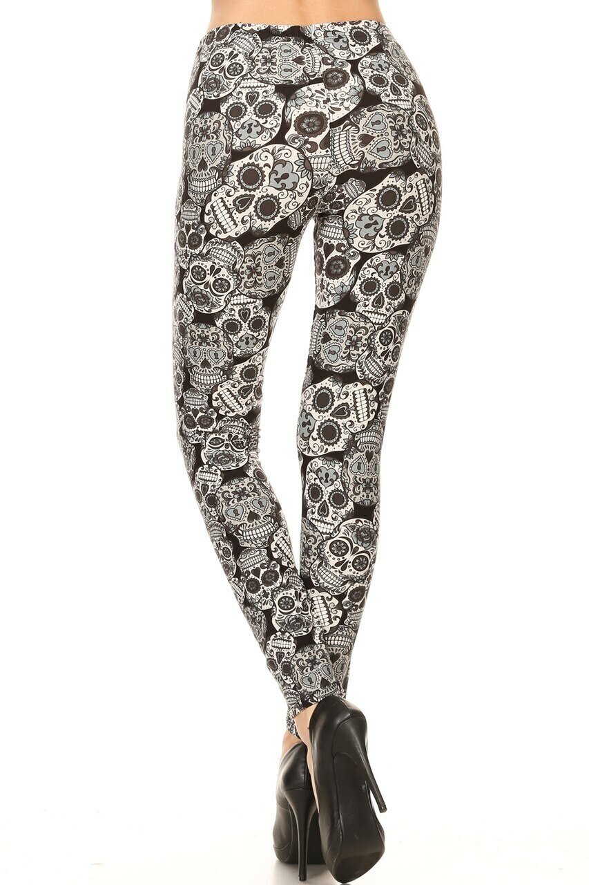 Wholesale Buttery Smooth Charcoal Sugar Skull Plus Size Leggings