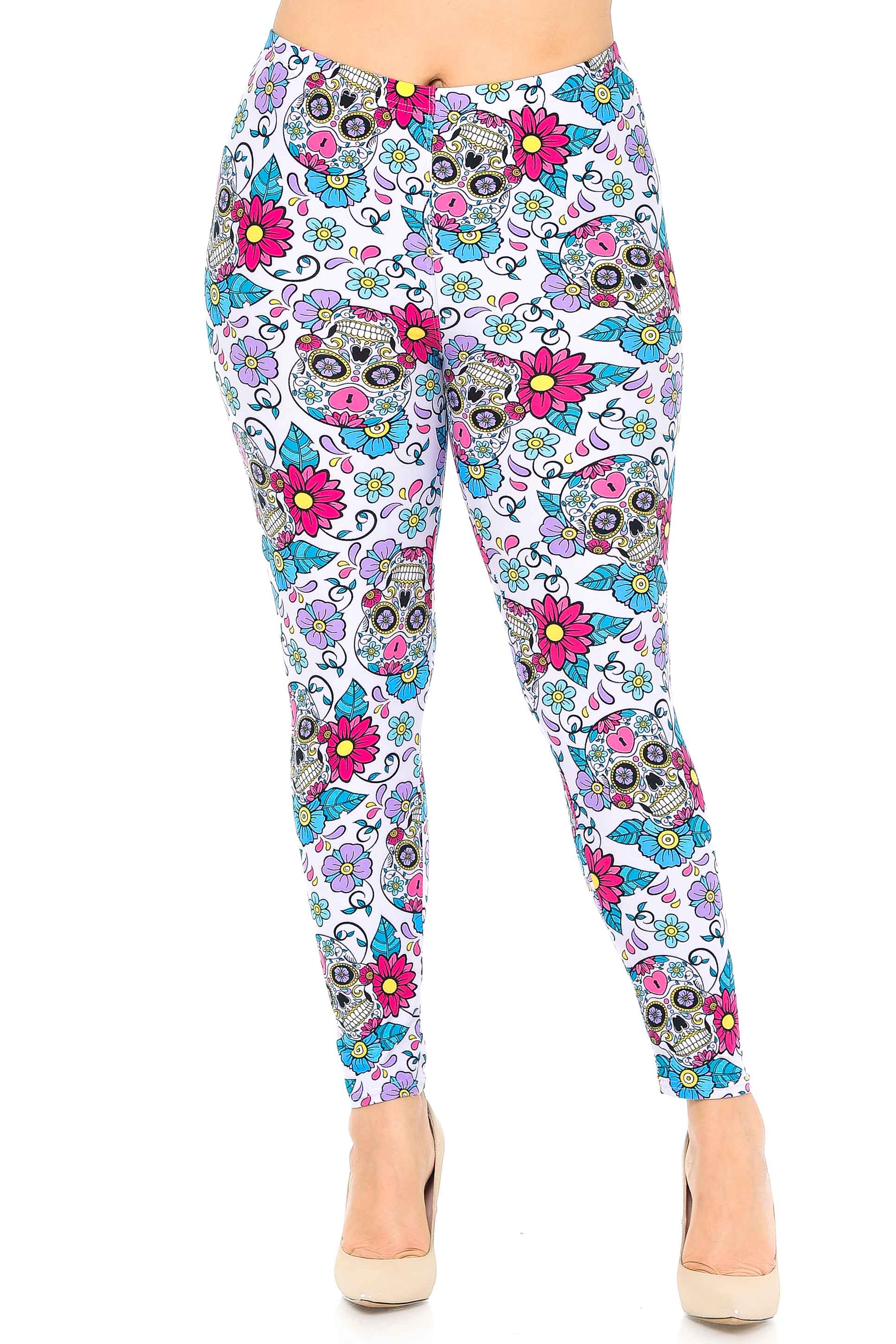 Wholesale Buttery Smooth Lavender Sugar Skull Plus Size Leggings