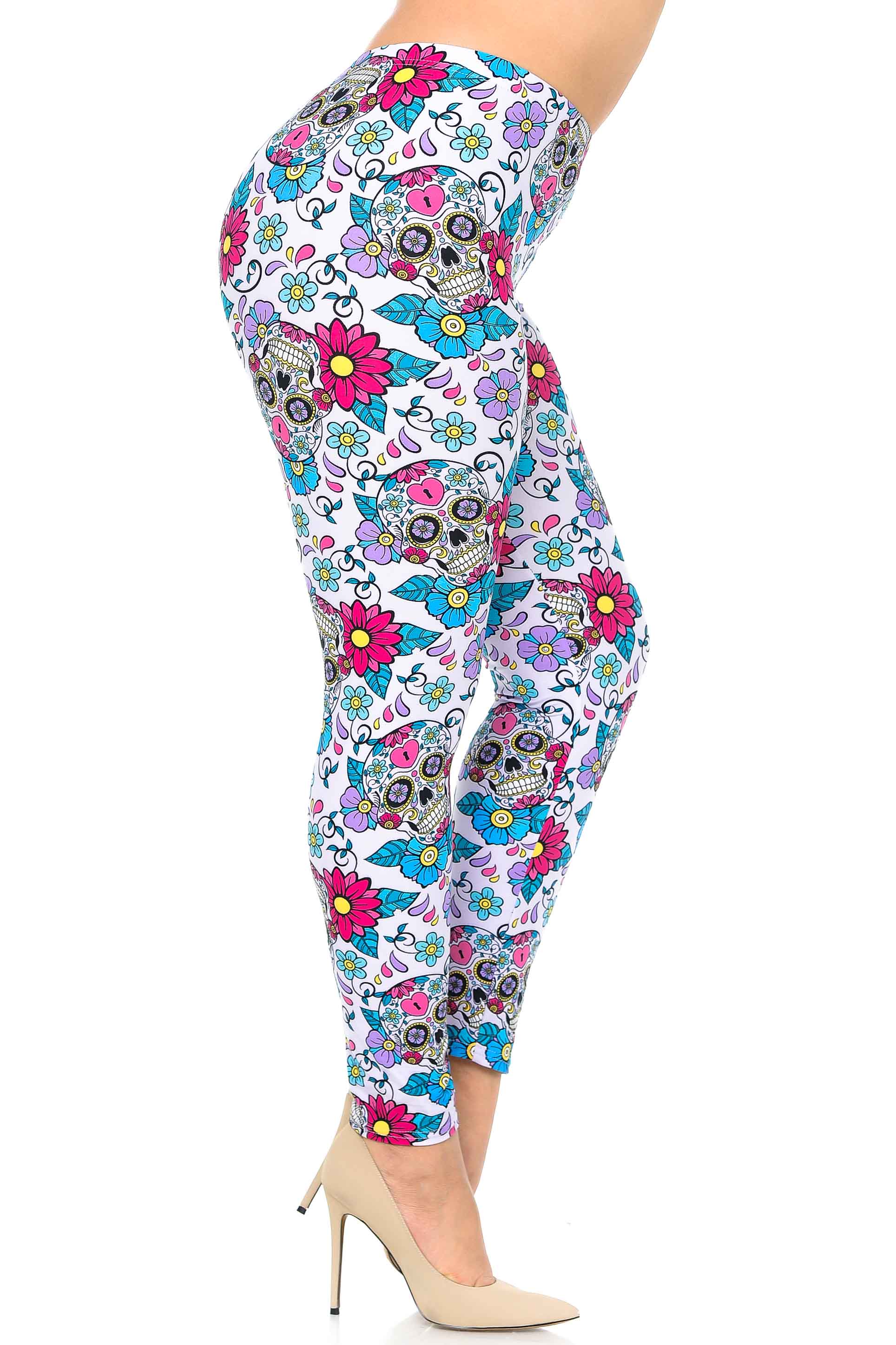 Wholesale Buttery Smooth Lavender Sugar Skull Plus Size Leggings