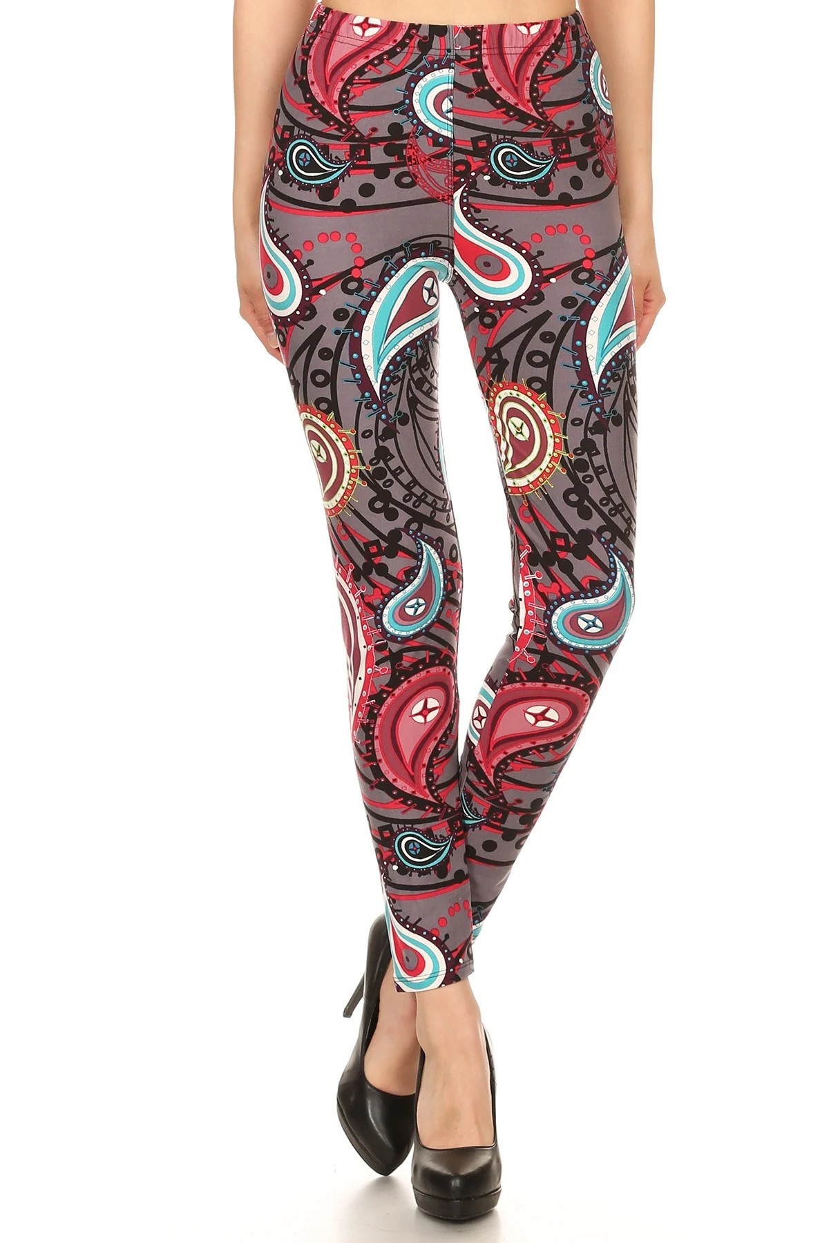 Wholesale Buttery Smooth Jazzy Burgundy Paisley Leggings