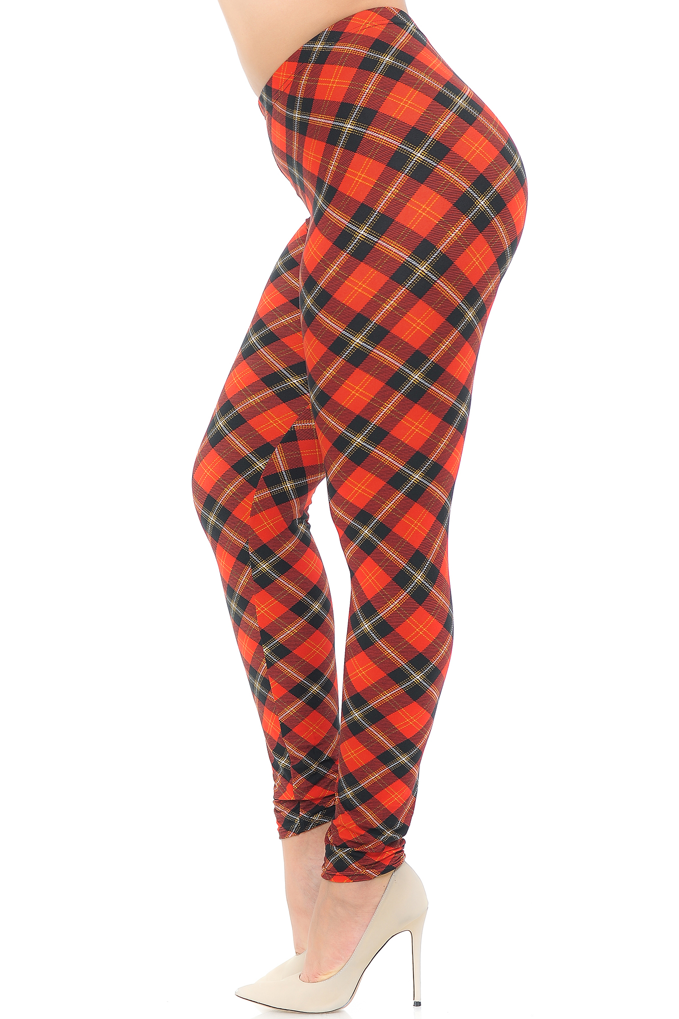 Wholesale Buttery Smooth Classic Red Plaid Extra Plus Size Leggings - 3X-5X