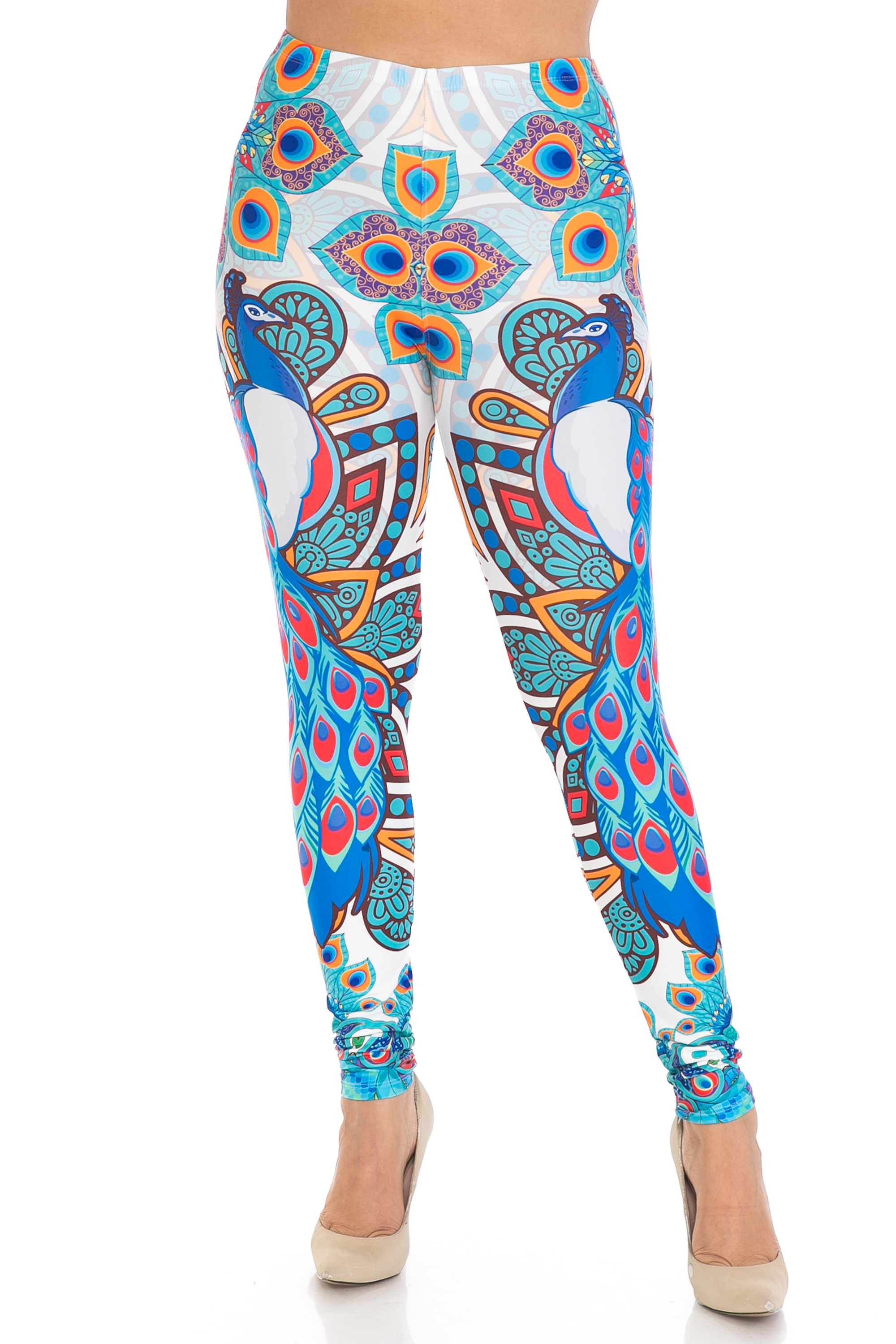 Wholesale Creamy Soft Pristine Peacock Extra Plus Size Leggings - 3X-5X - By USA Fashion™