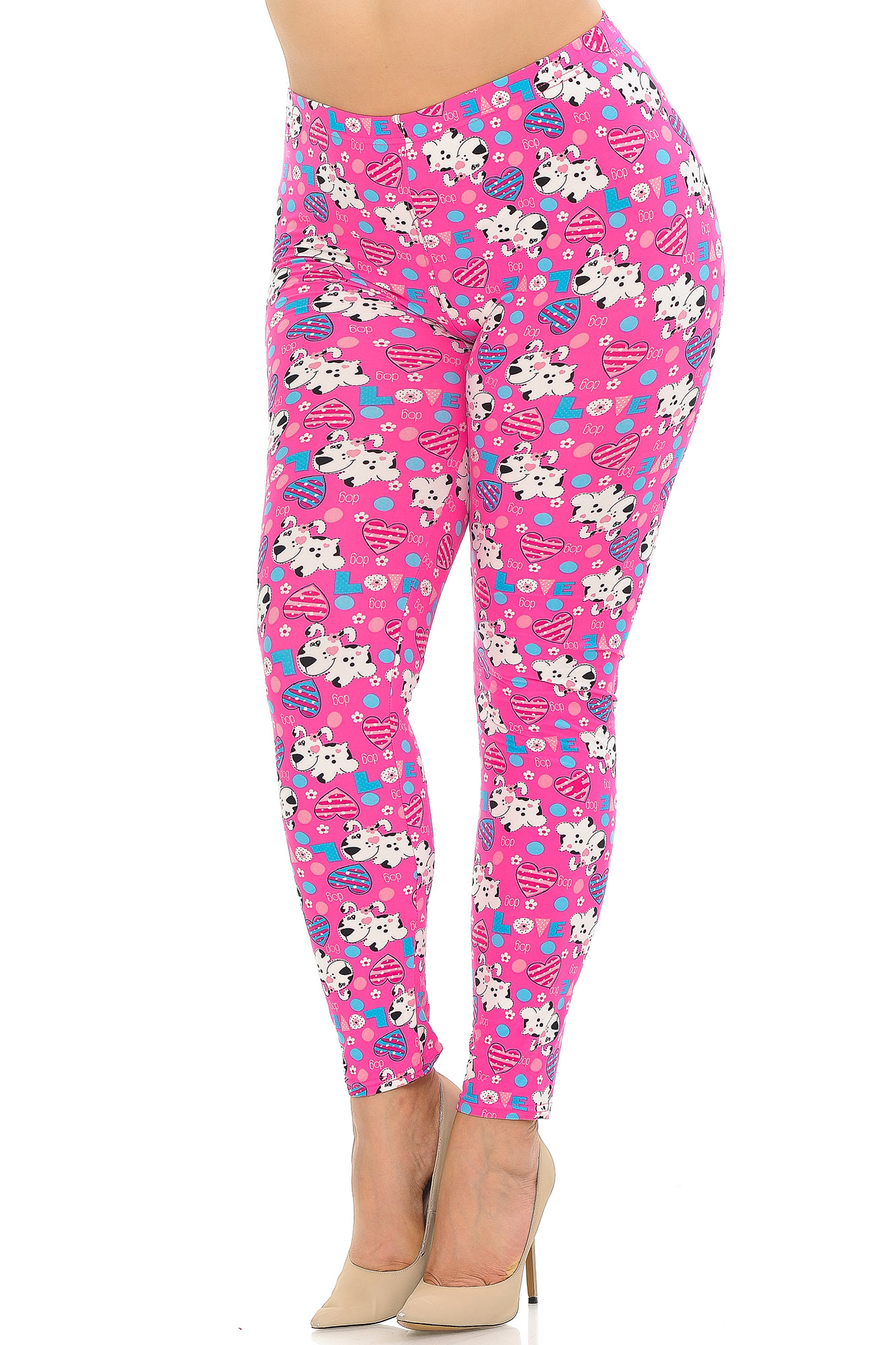 Wholesale Buttery Smooth Pink Hearts & Puppy Dogs Plus Size Leggings