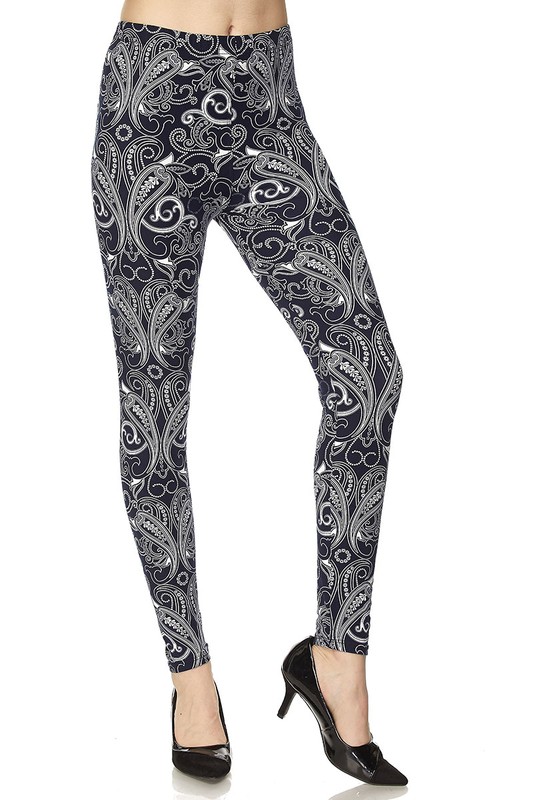 Wholesale Buttery Smooth Navy Paisley Leggings