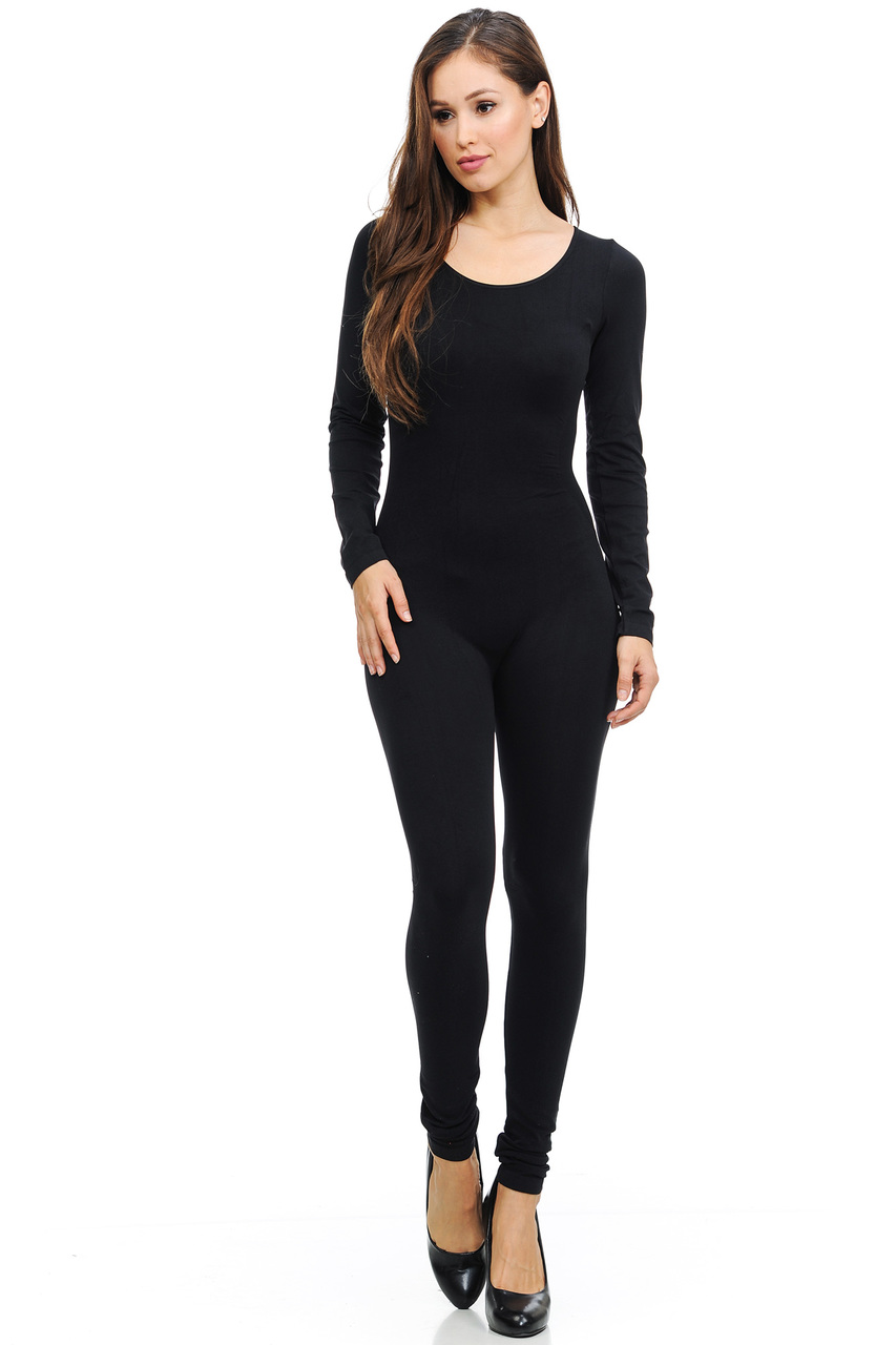 Wholesale Black Long Sleeve Unitard Playsuit