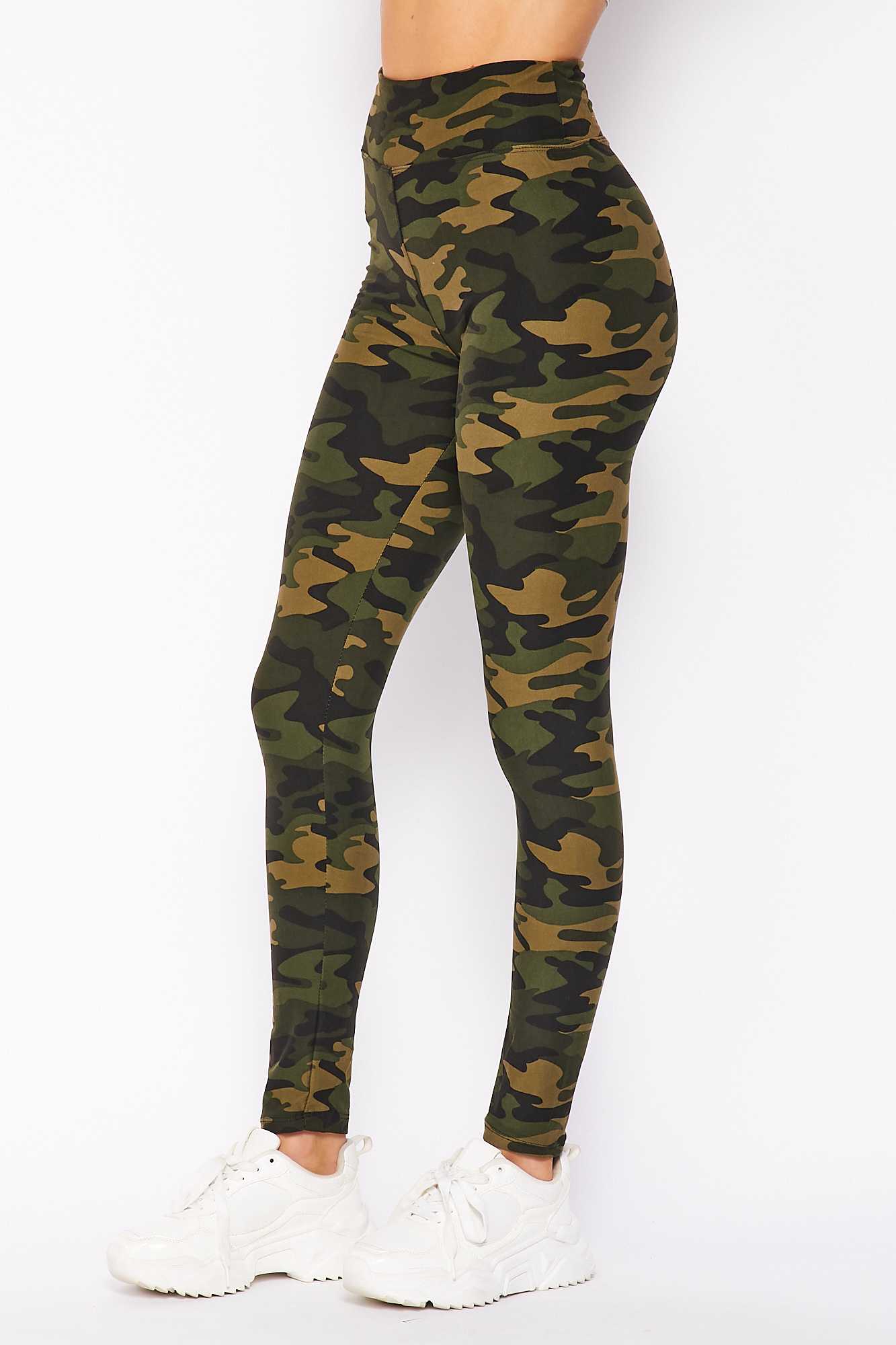 Wholesale Buttery Smooth Olive Green Camouflage High Waist Leggings