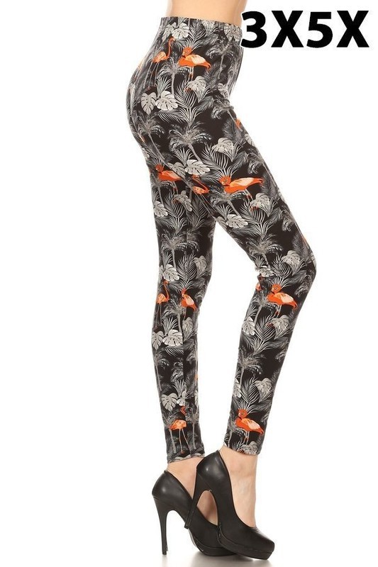 Wholesale Buttery Smooth Paradise Leaf Flamingo Extra Plus Size Leggings - 3X-5X