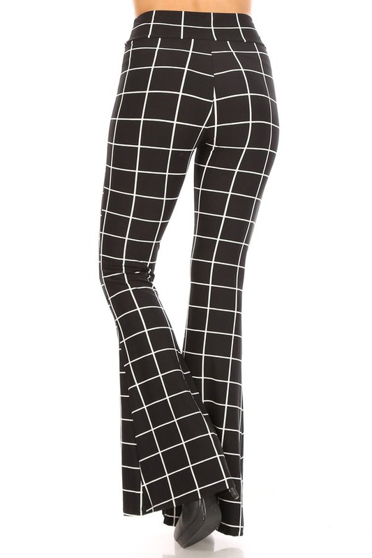 Wholesale Buttery Smooth Black and White Grid Bell Bottom Leggings
