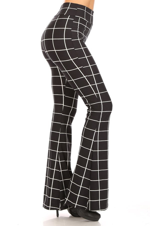 Wholesale Buttery Smooth Black and White Grid Bell Bottom Leggings