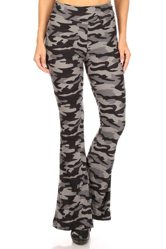 Wholesale Buttery Smooth Monochrome Camouflage Bell Bottom Leggings