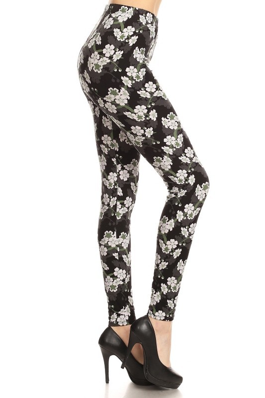 Wholesale Buttery Smooth White Floral Bunch Leggings