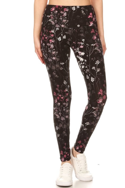Wholesale Buttery Smooth Dainty Floral Blossom Plus Size High Waist Leggings