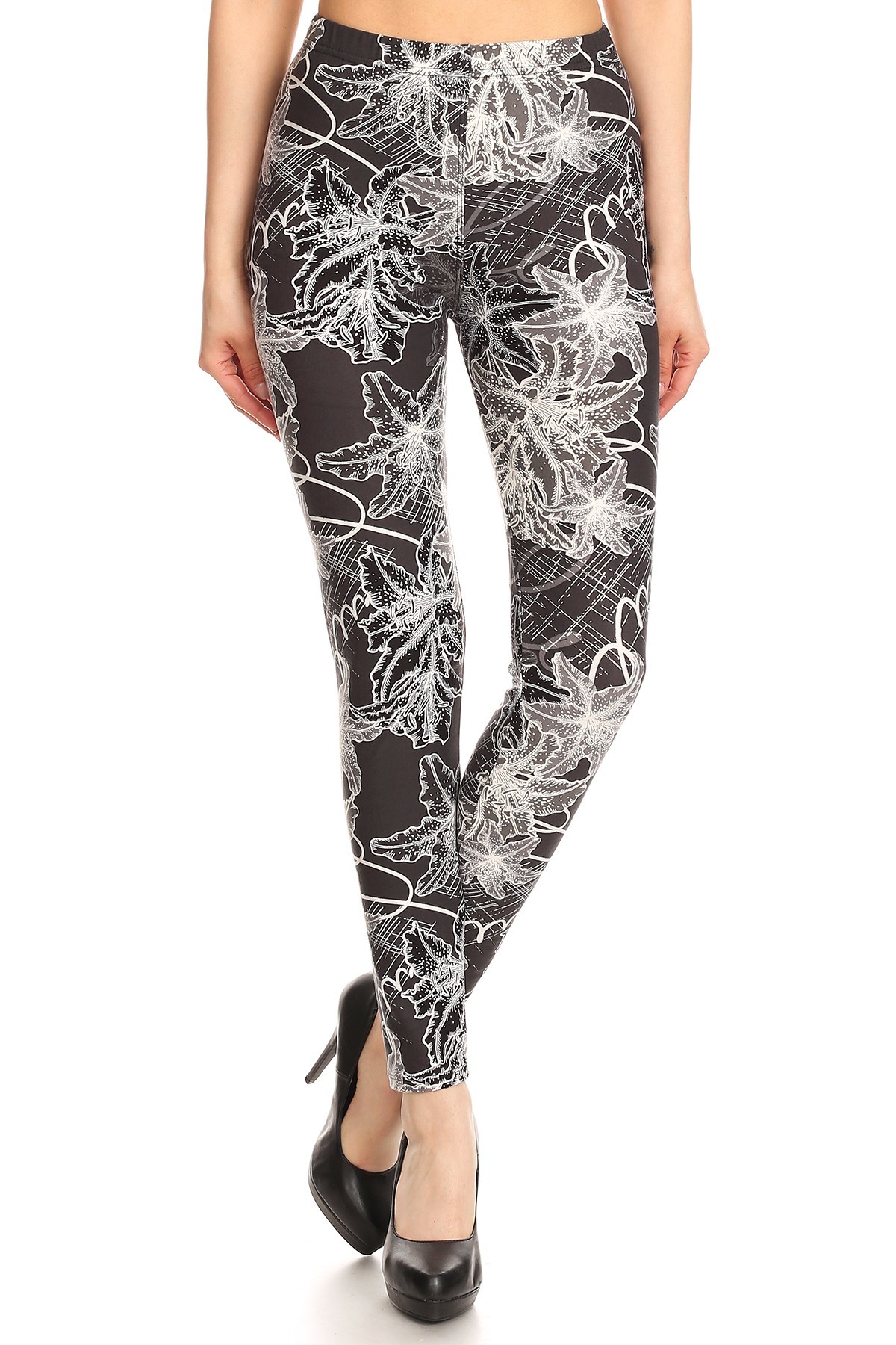 Wholesale Buttery Smooth Scratchy Monochrome Leaf Leggings