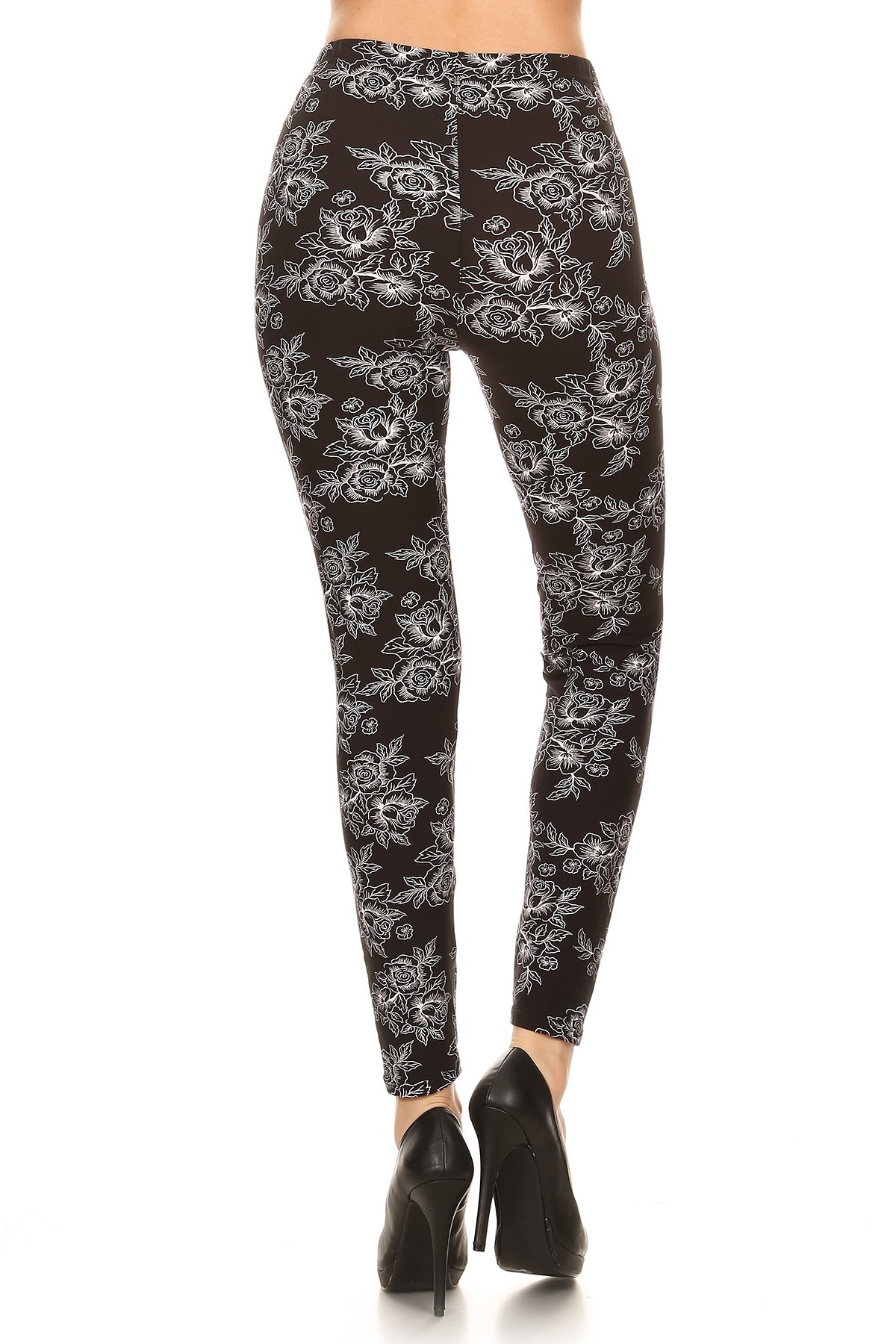 Wholesale Buttery Smooth Black and White Floral Outline Leggings