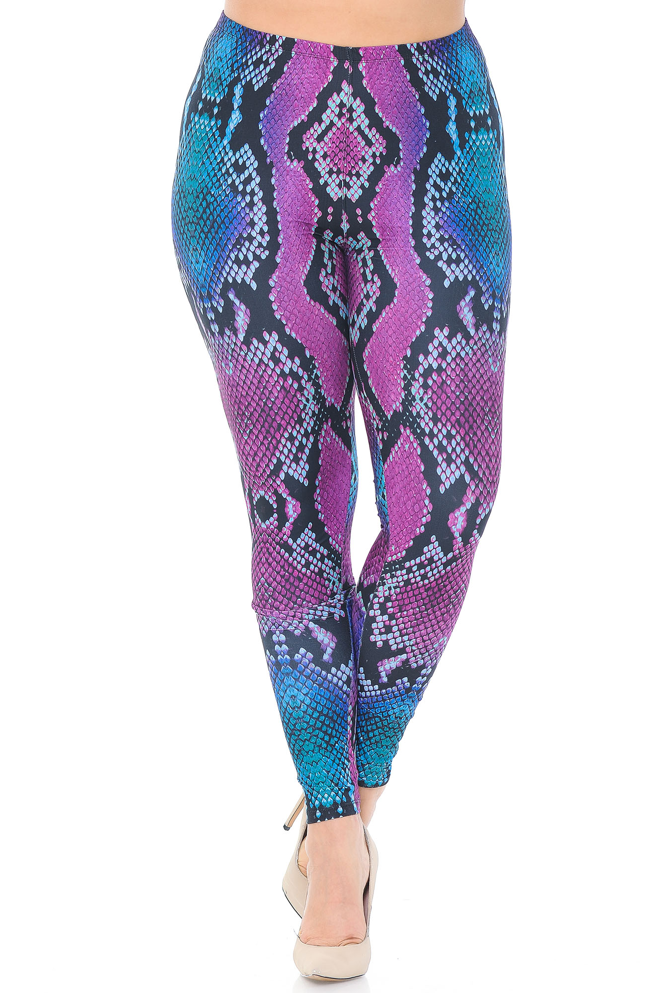 Wholesale Creamy Soft Pink and Blue Snakeskin Plus Size Leggings - USA Fashion™