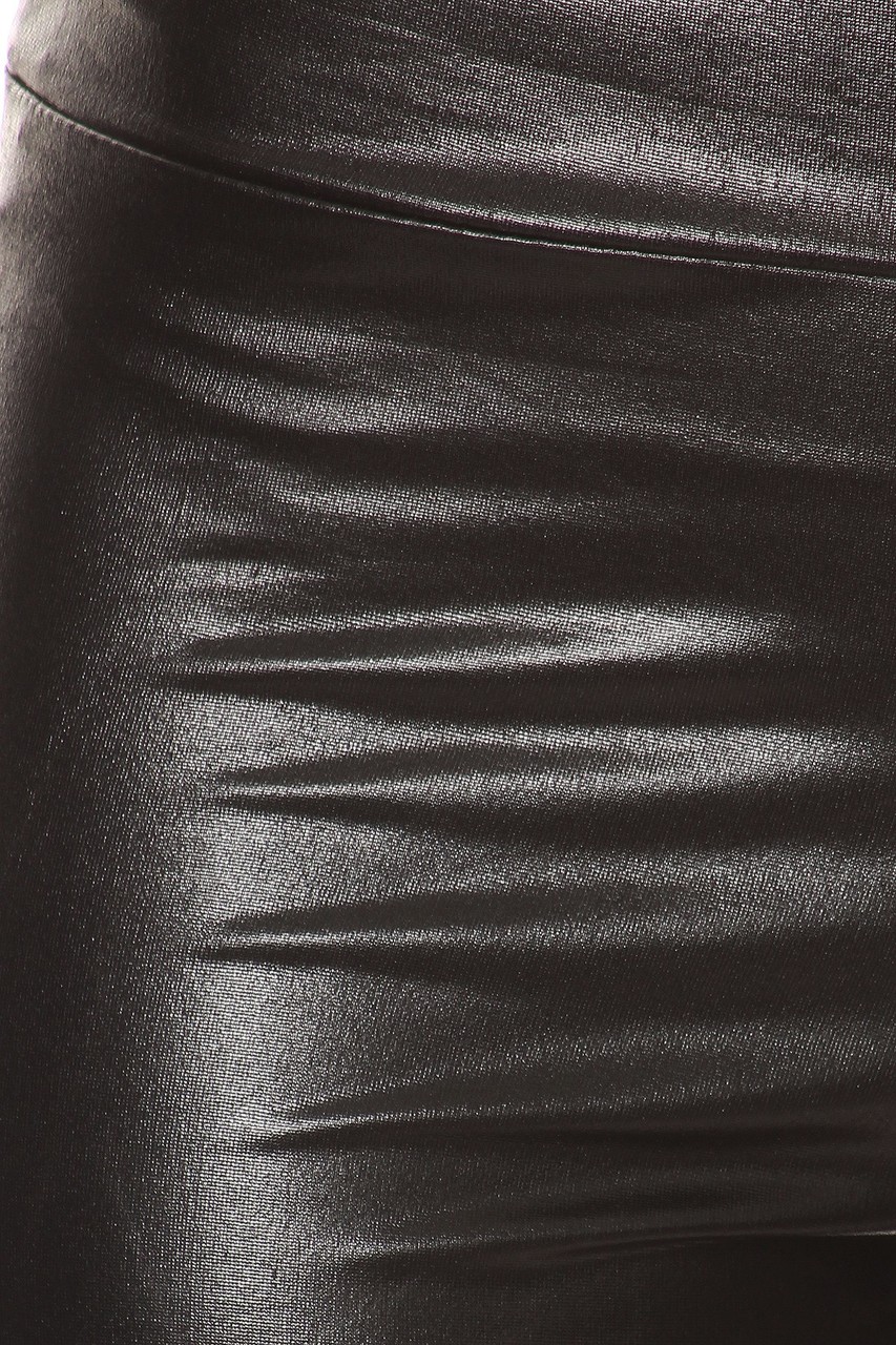 High Waisted Shiny Faux Leather Leggings with Knee Slash