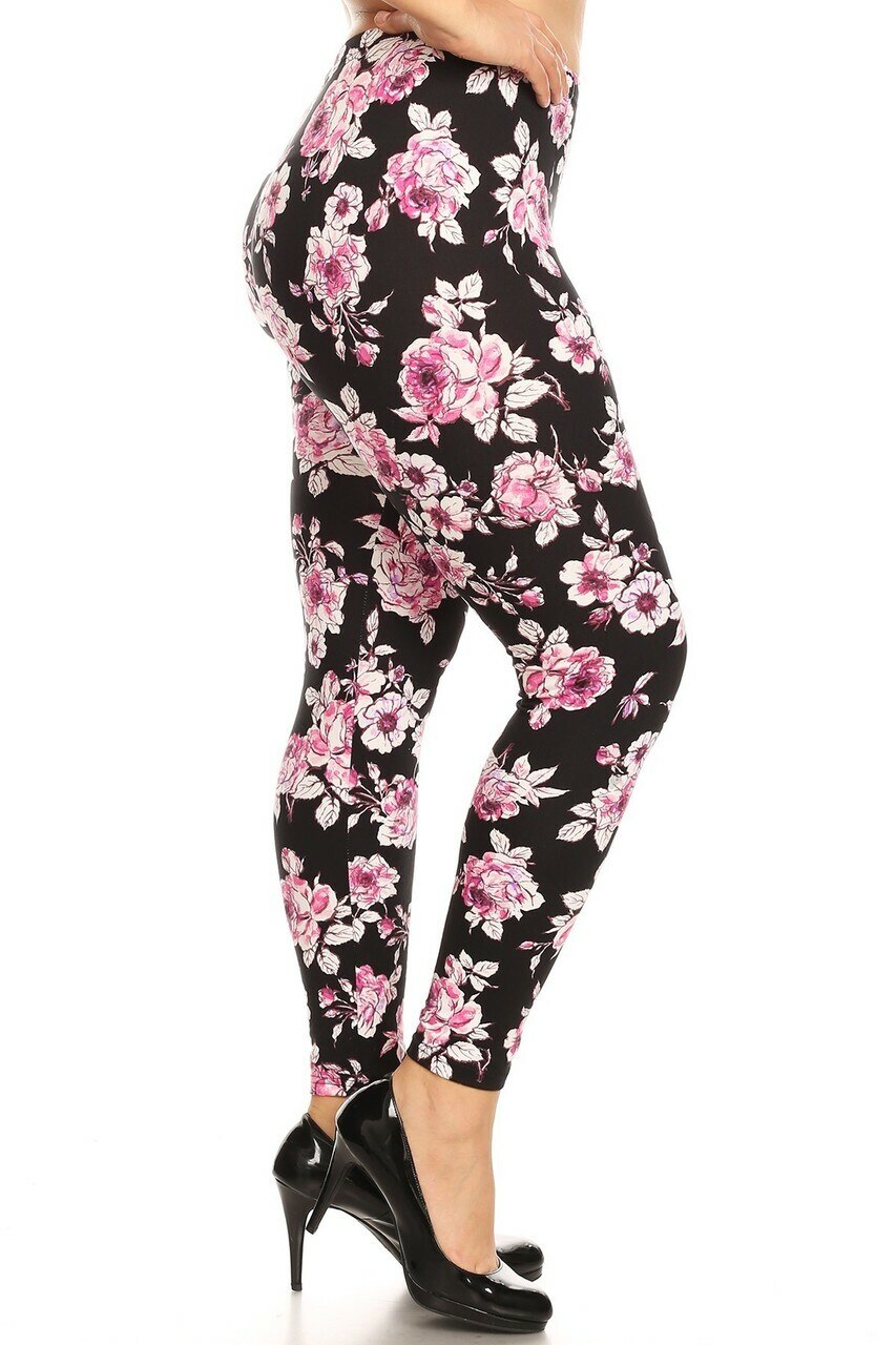 Wholesale Buttery Smooth Decadent Pink Floral Plus Size Leggings