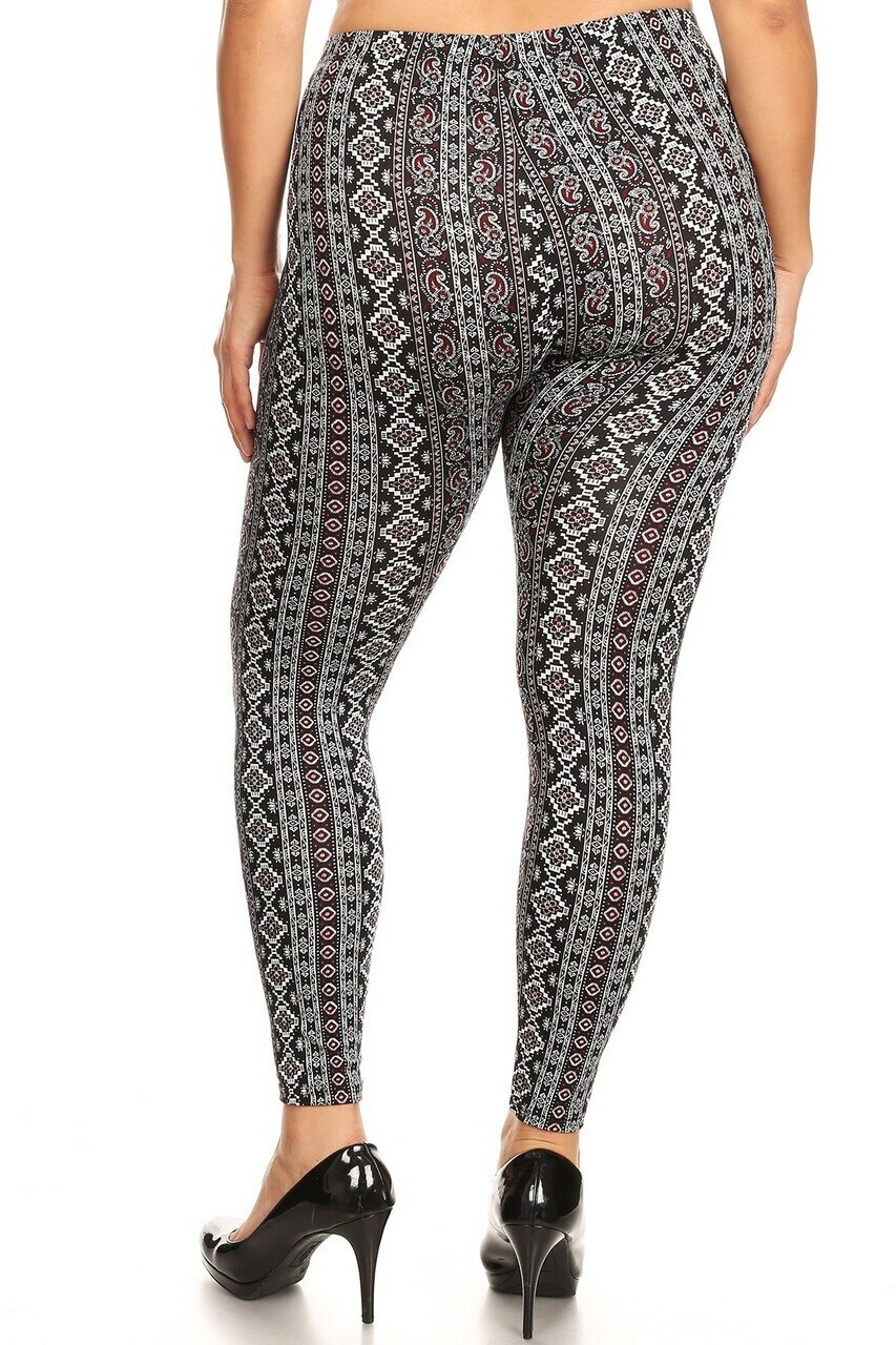 Wholesale Buttery Smooth Vertical Paisley Brocade Plus Size Leggings