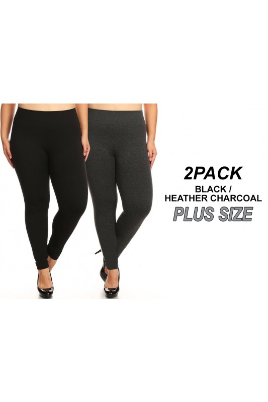 Women's Rib Fit Plus Size Leggings - Black Charcoal - 2 Pack