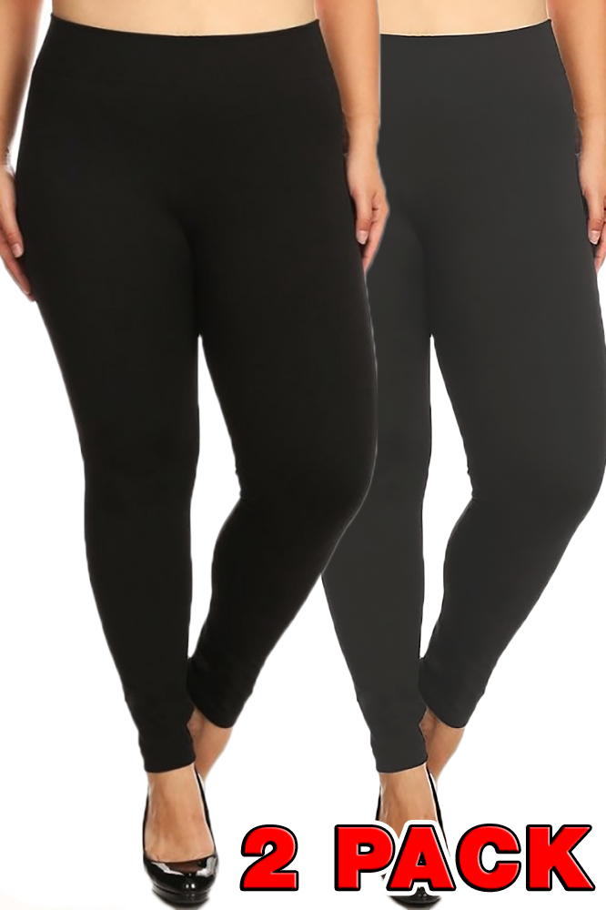 Women's Rib Fit Plus Size Leggings - Black Charcoal - 2 Pack