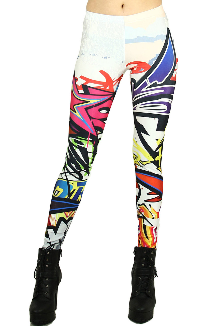 Front side image of Wholesale Graphic Street Graffiti Printed Leggings