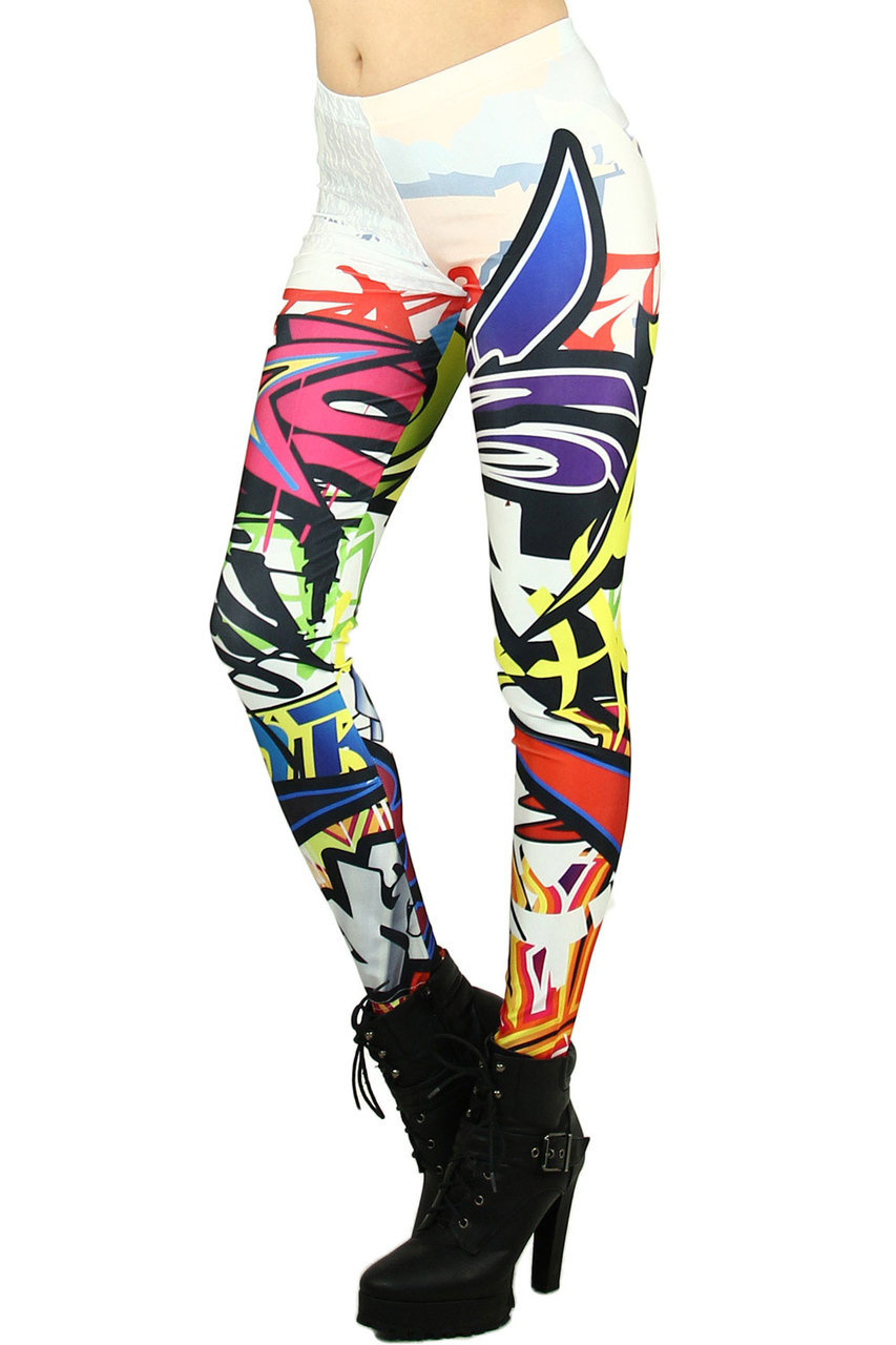 Left side leg image of Graphic Street Graffiti Printed Leggings