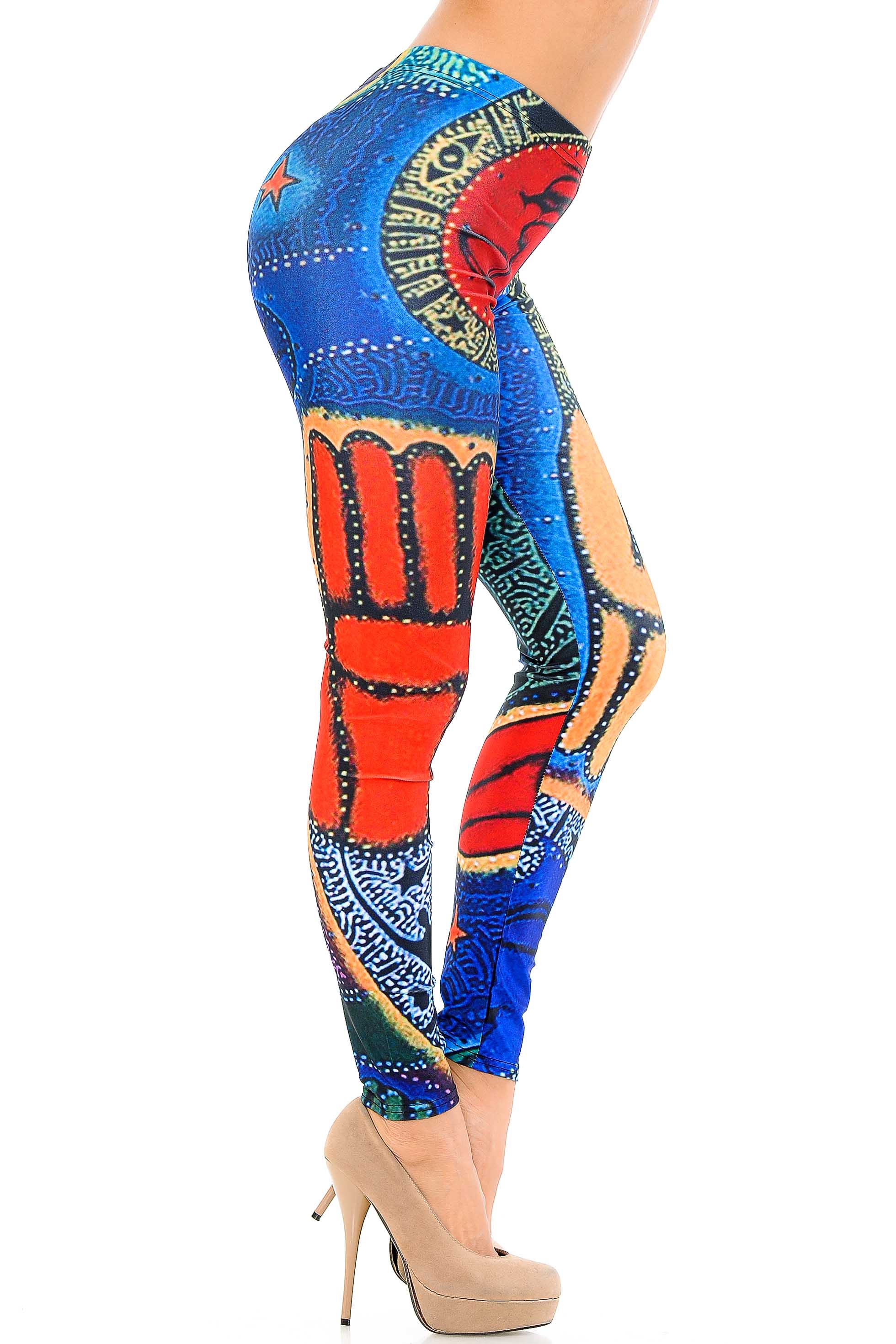 Right Side Image of Premium Graphic Hand of Buddha Leggings