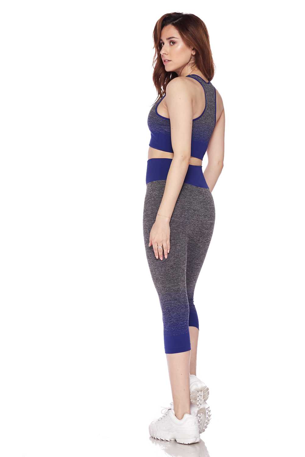 Side Blue Wholesale Premium 2 Color Ombre Sport Bra and Capri Set