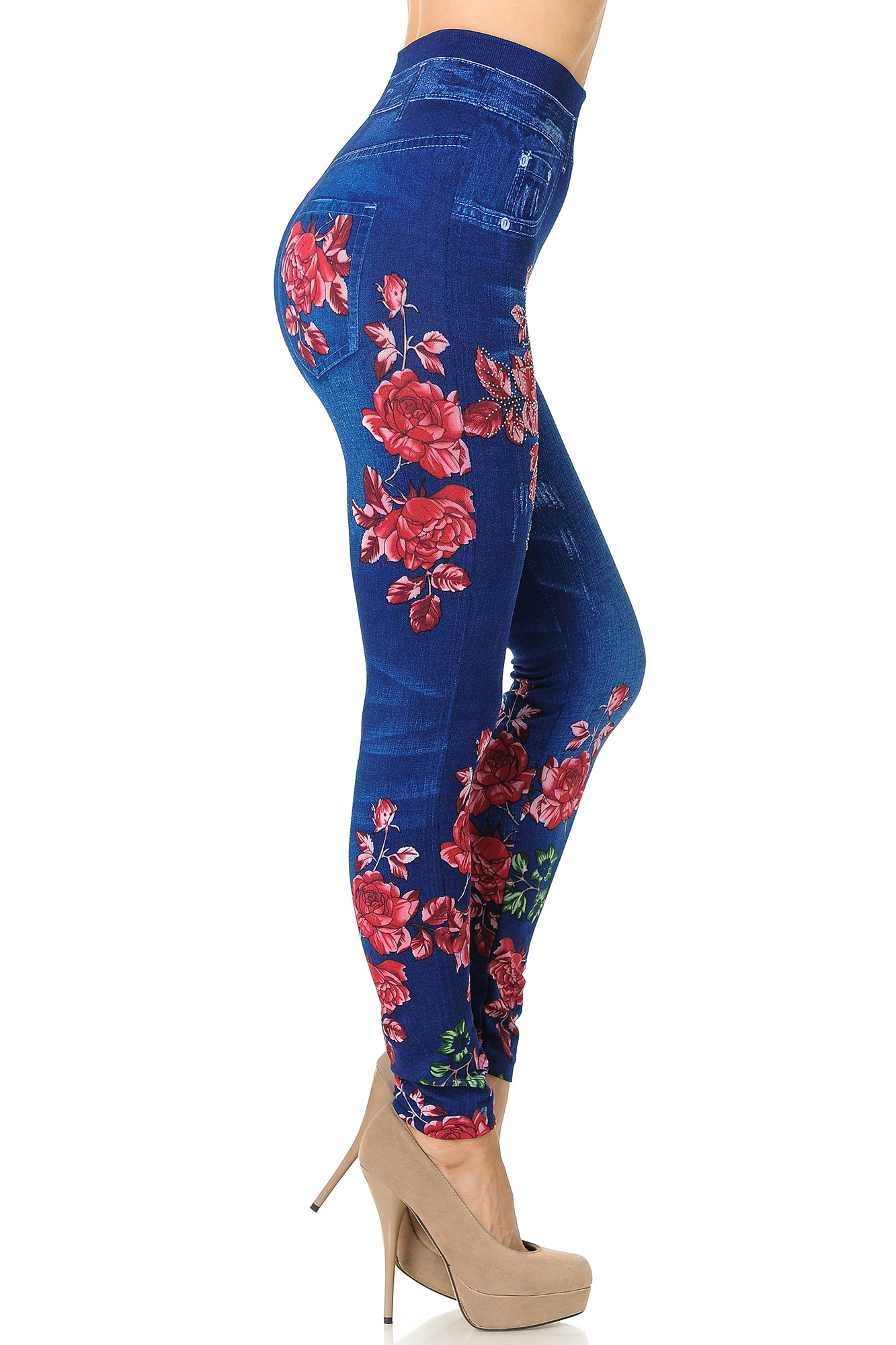 Wholesale Bling Rose Faux Denim Leggings