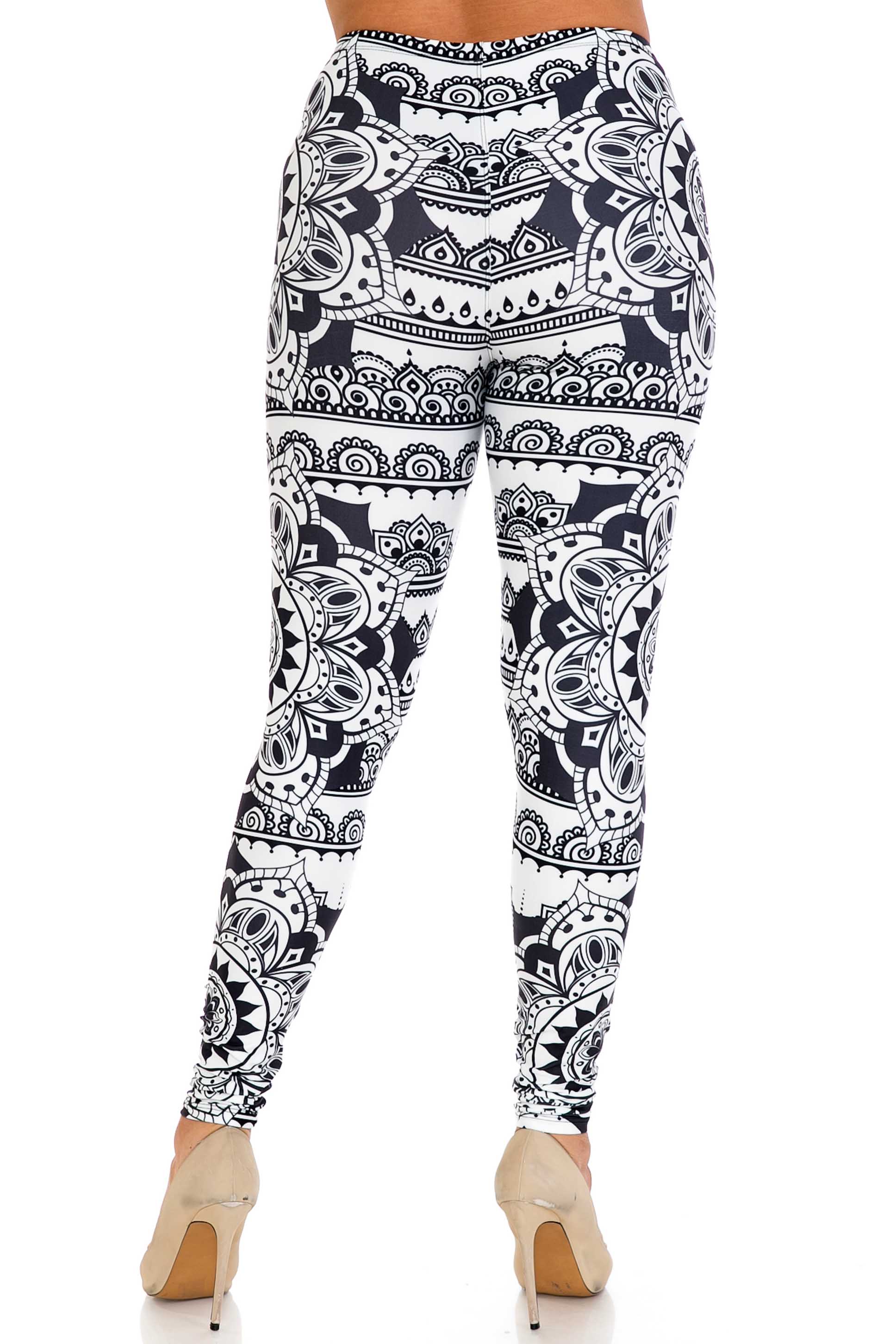 Wholesale Creamy Soft Monochrome Mandala Plus Size Leggings - By USA Fashion™