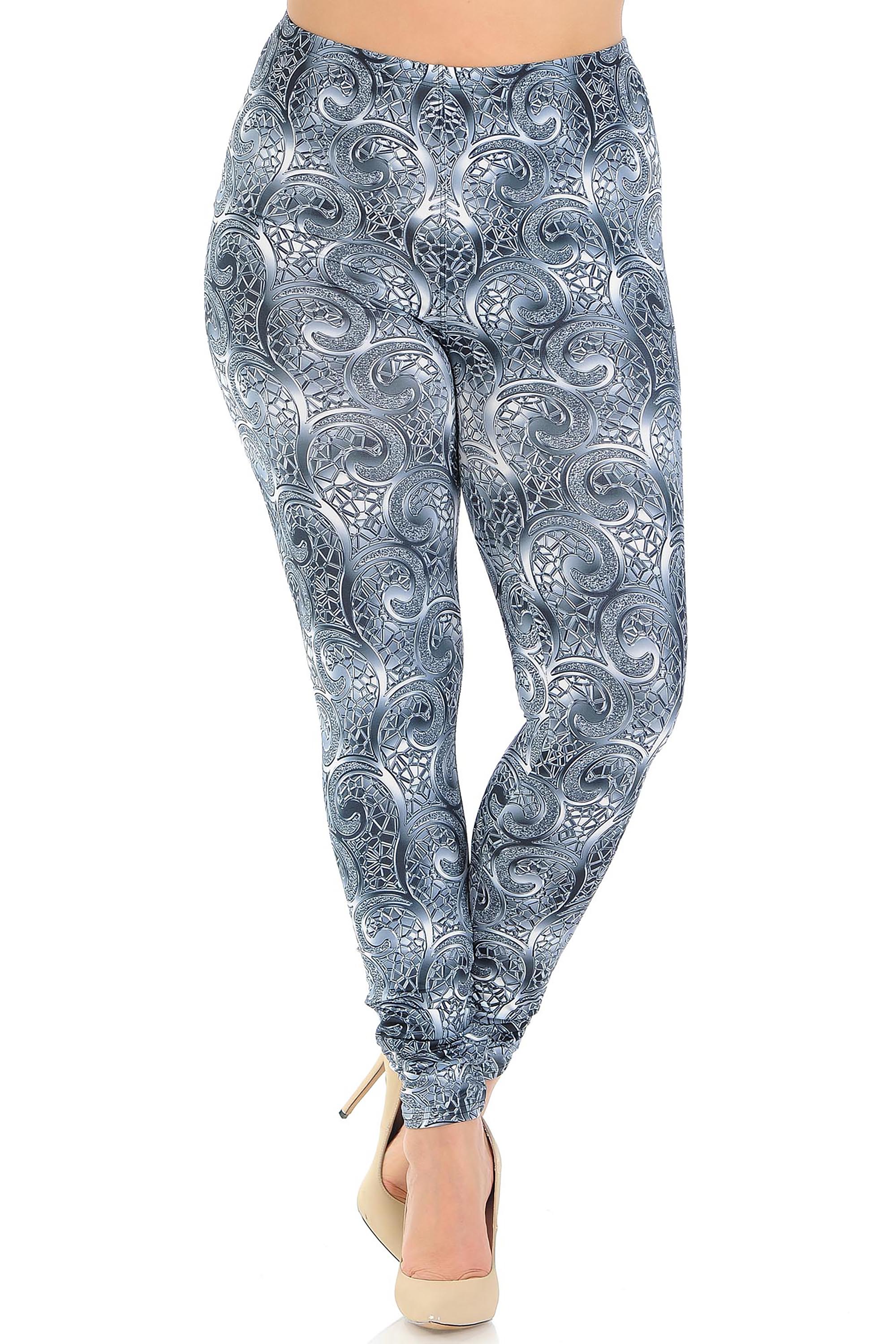 Wholesale Creamy Soft Swirling Crystal Glass Plus Size Leggings - USA Fashion™