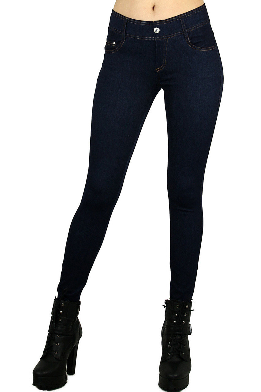 Denim Printed High Waisted Leggings, Jeggings in Stonewash Print – Cotton  Organic