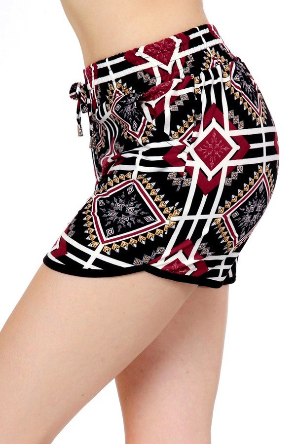 Wholesale Buttery Soft Burgundy Diamond Tribal Dolphin Shorts