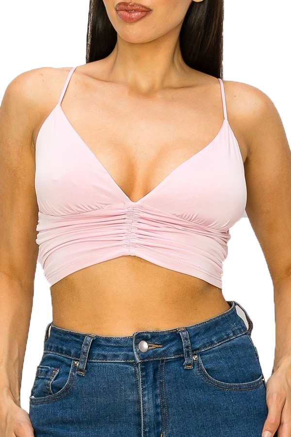 Wholesale Solid Ruched Bralette Spaghetti Strap Top