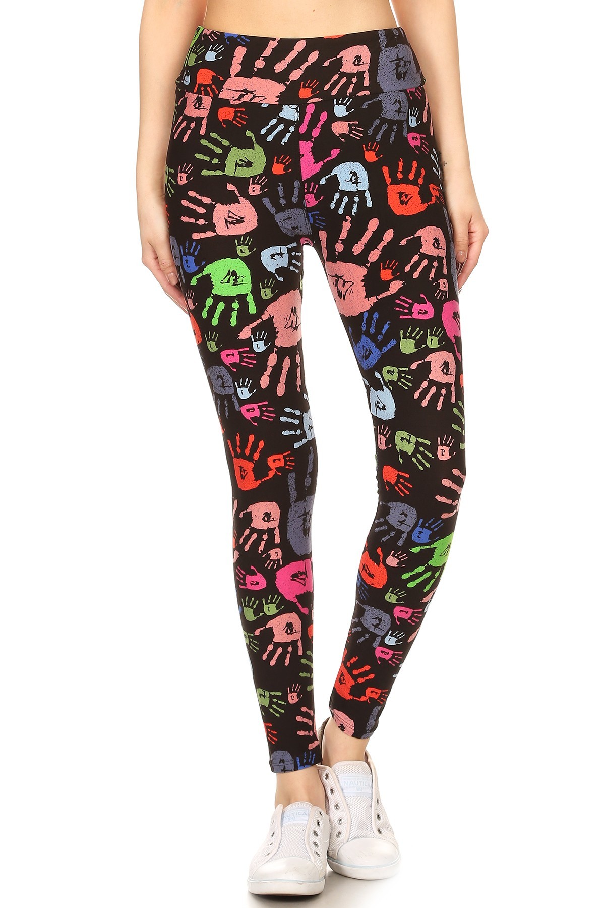 Wholesale Buttery Smooth Colorful Hand Print High Waist Plus Size Leggings