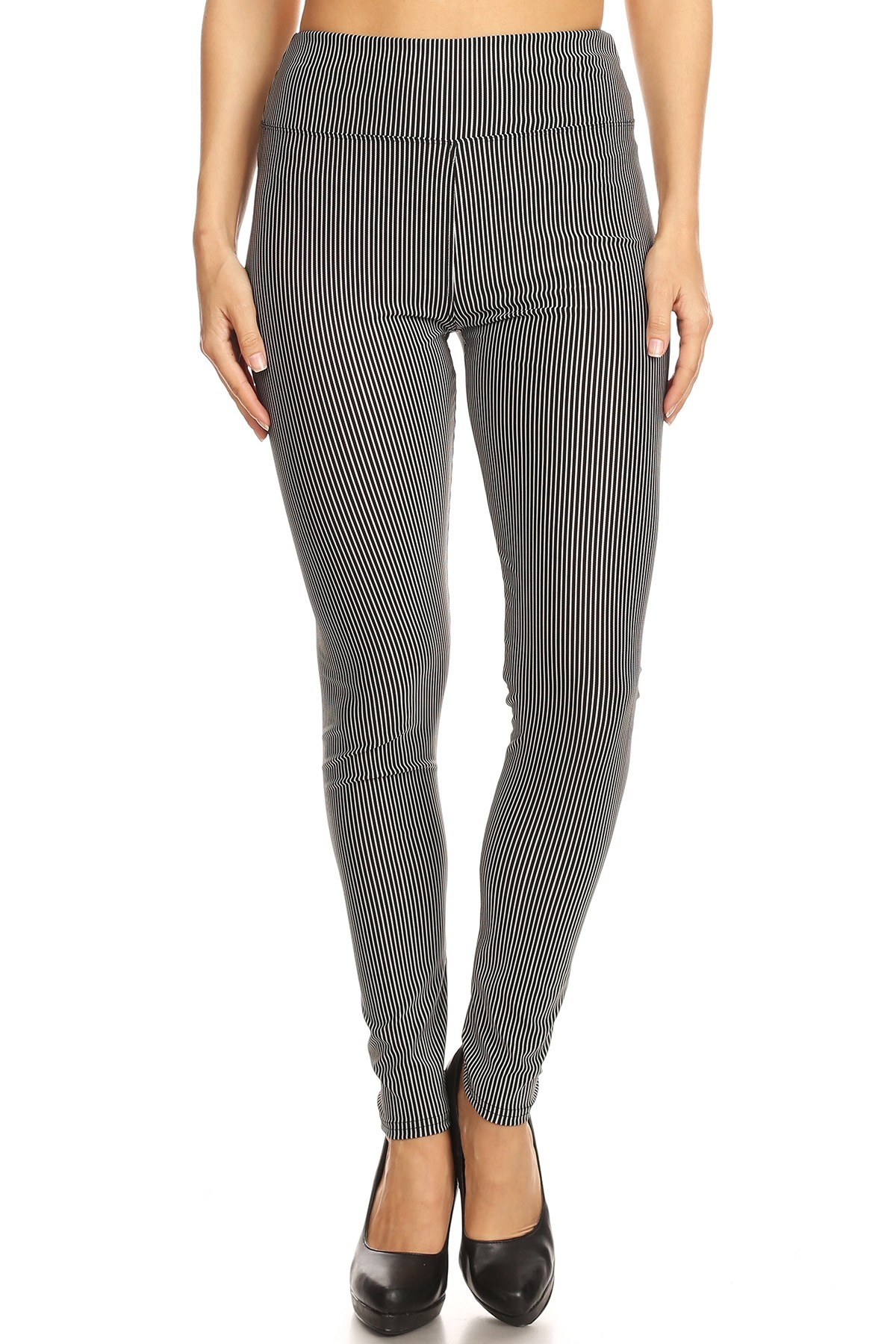 Wholesale White Stripe Accent High Waisted Leggings - Thin