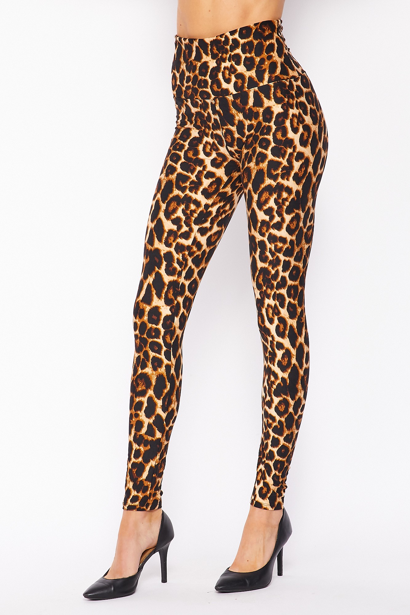 Wholesale Buttery Smooth Bold and Beautiful High Waist Leopard Plus Size Leggings - 5 Inch Waist