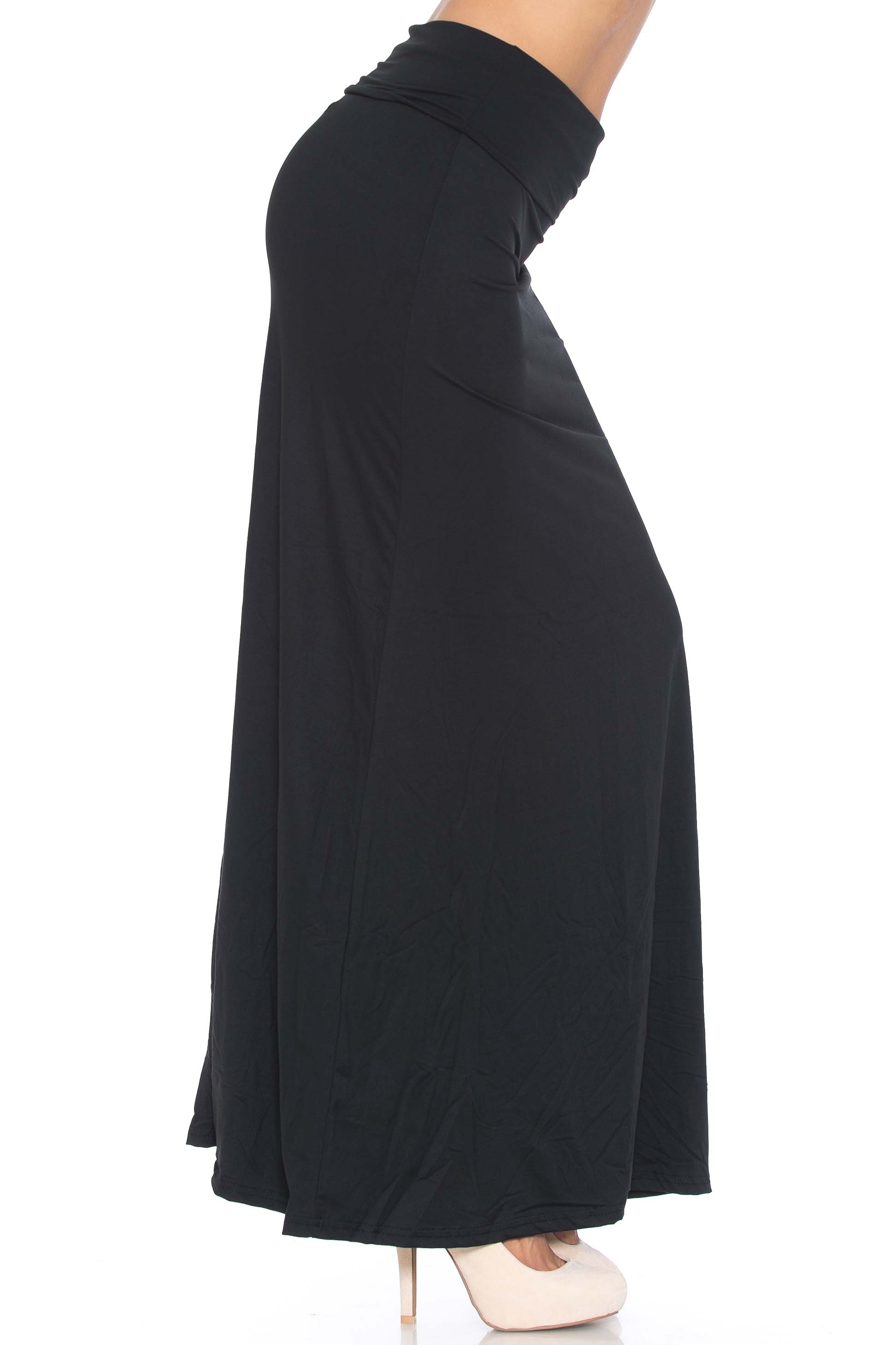 Wholesale Buttery Smooth Basic Black Plus Size Maxi Skirt