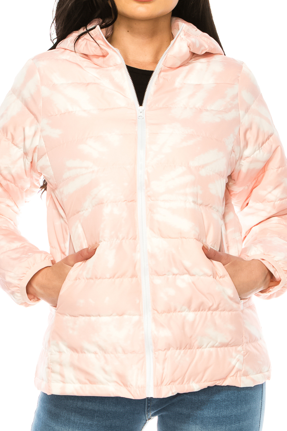 Wholesale Women's Pink and White Swirl Winter Puffer Down Jacket