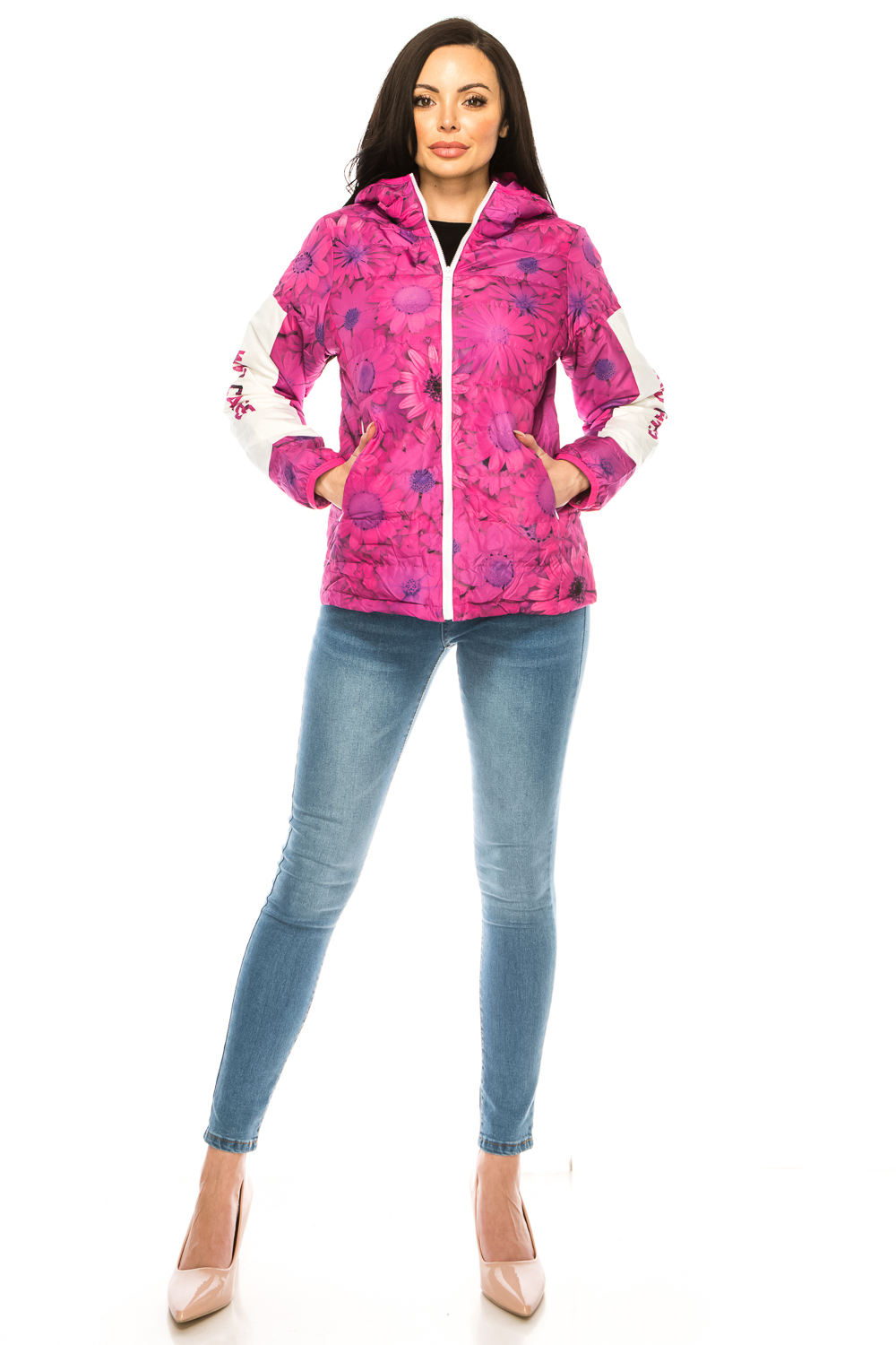 Wholesale Women's Fuchsia Daisy Winter Puffer Down Jacket