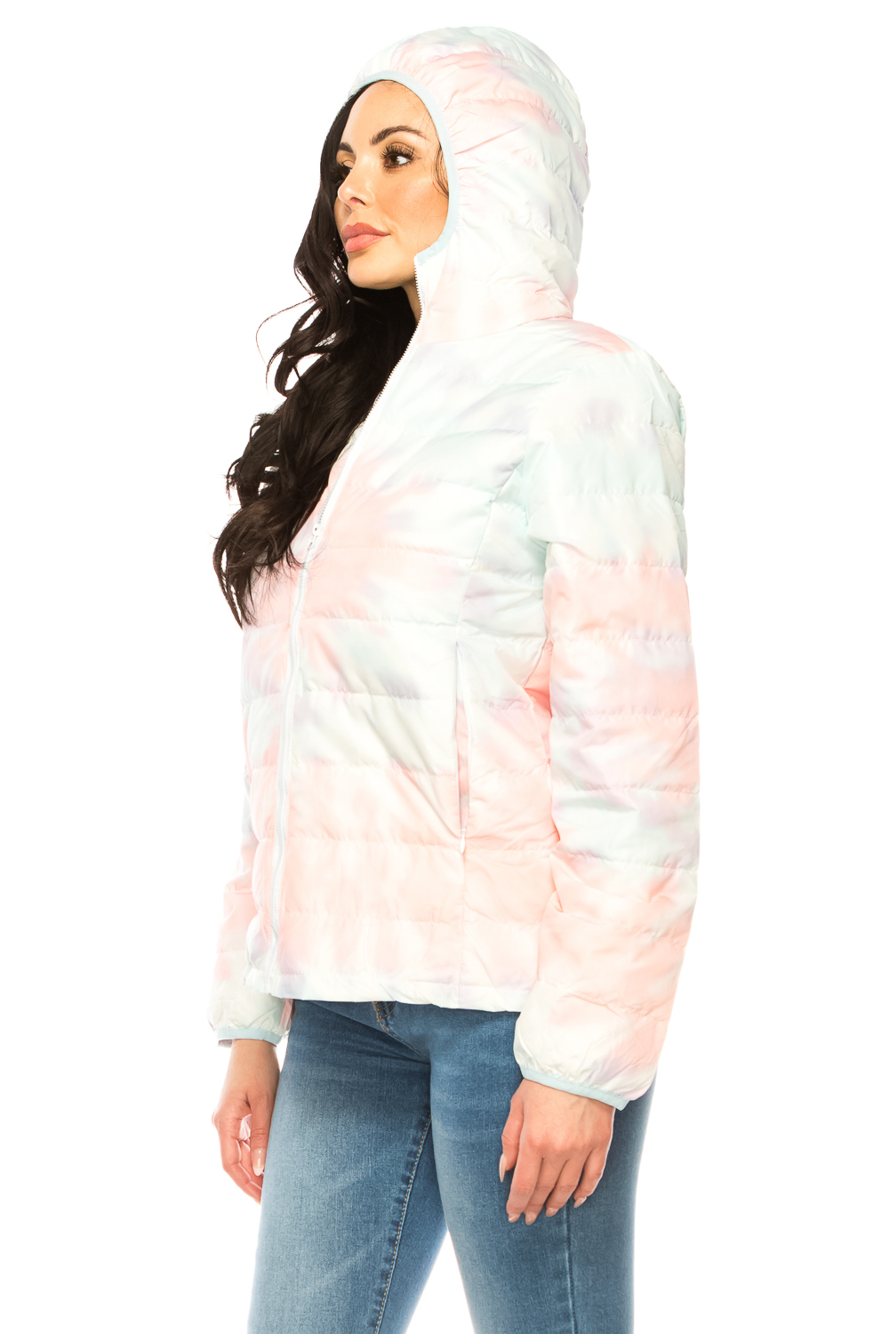 Wholesale Women's Coral & Teal Swirl Winter Puffer Down Jacket